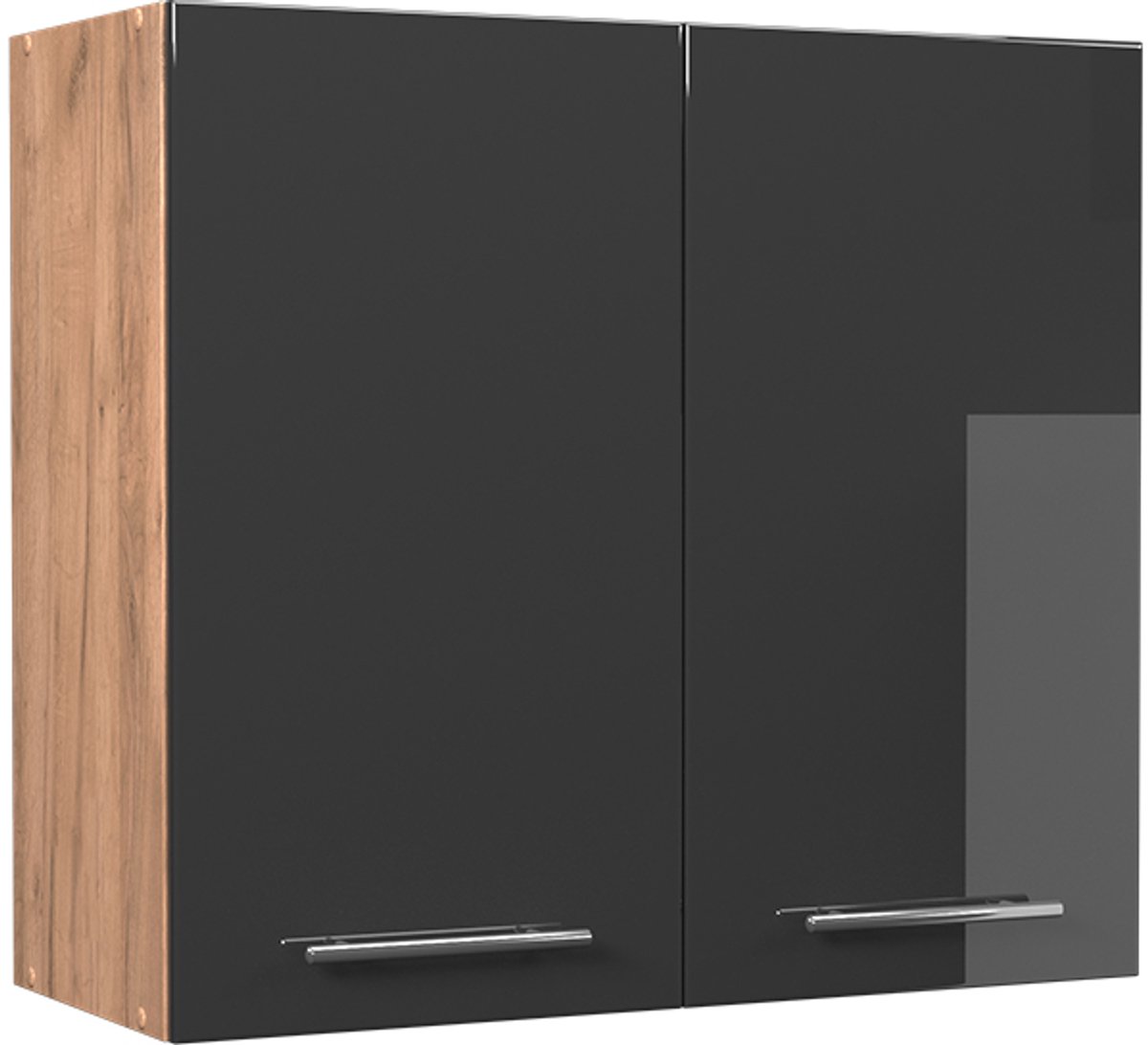 Vicco Hangkast Fame-Line, Antraciet Hoogglans/Goudkleurig Eiken, 80 cm