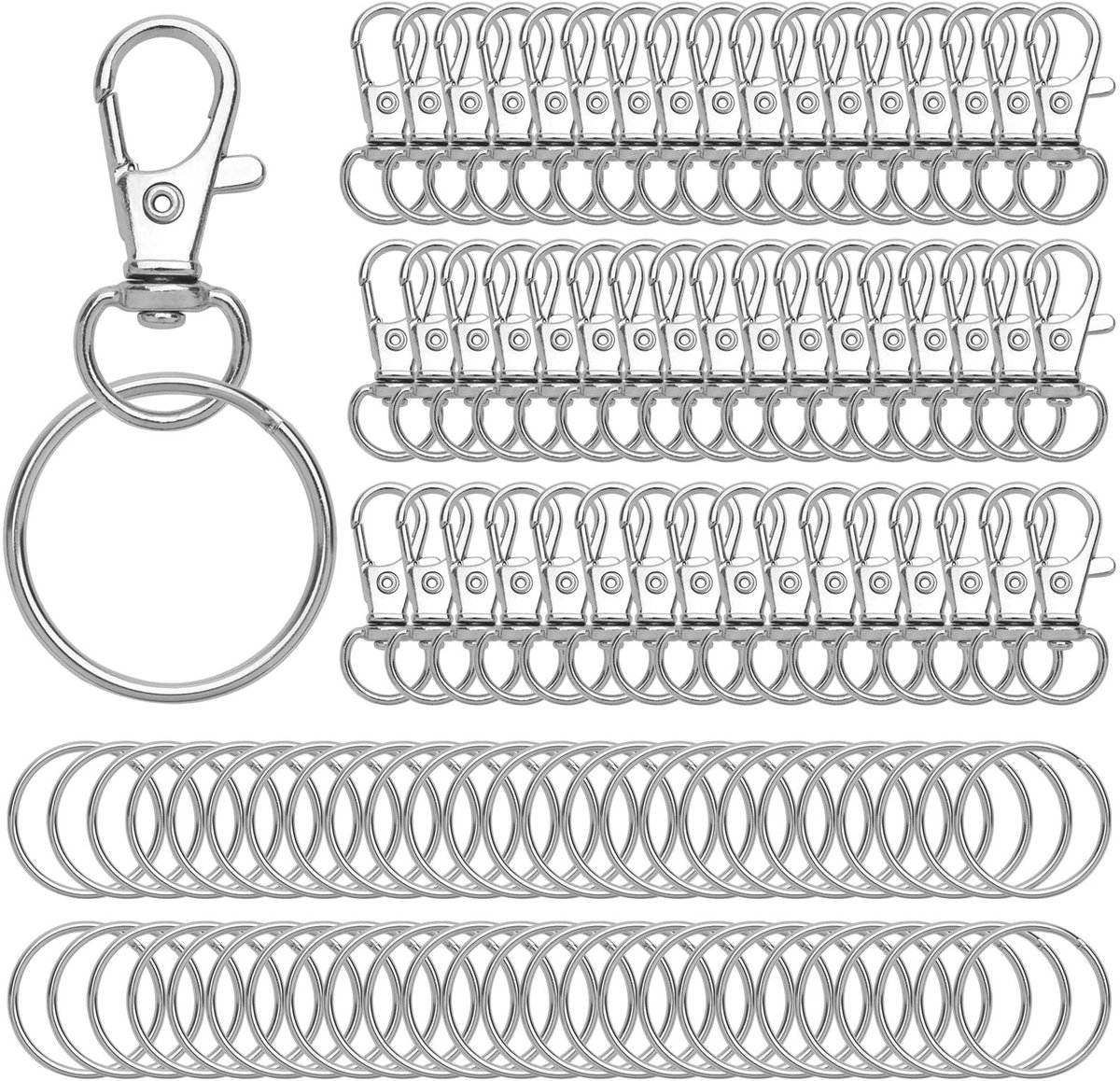 Dailygoods- Sleutelhanger 100 Stuks - Karabijnhaken/Sleutelringen - Doe-Het-Zelf - Sieraden Maken - Creatief Knutselen - Roestvrij Staal - Sleutelring