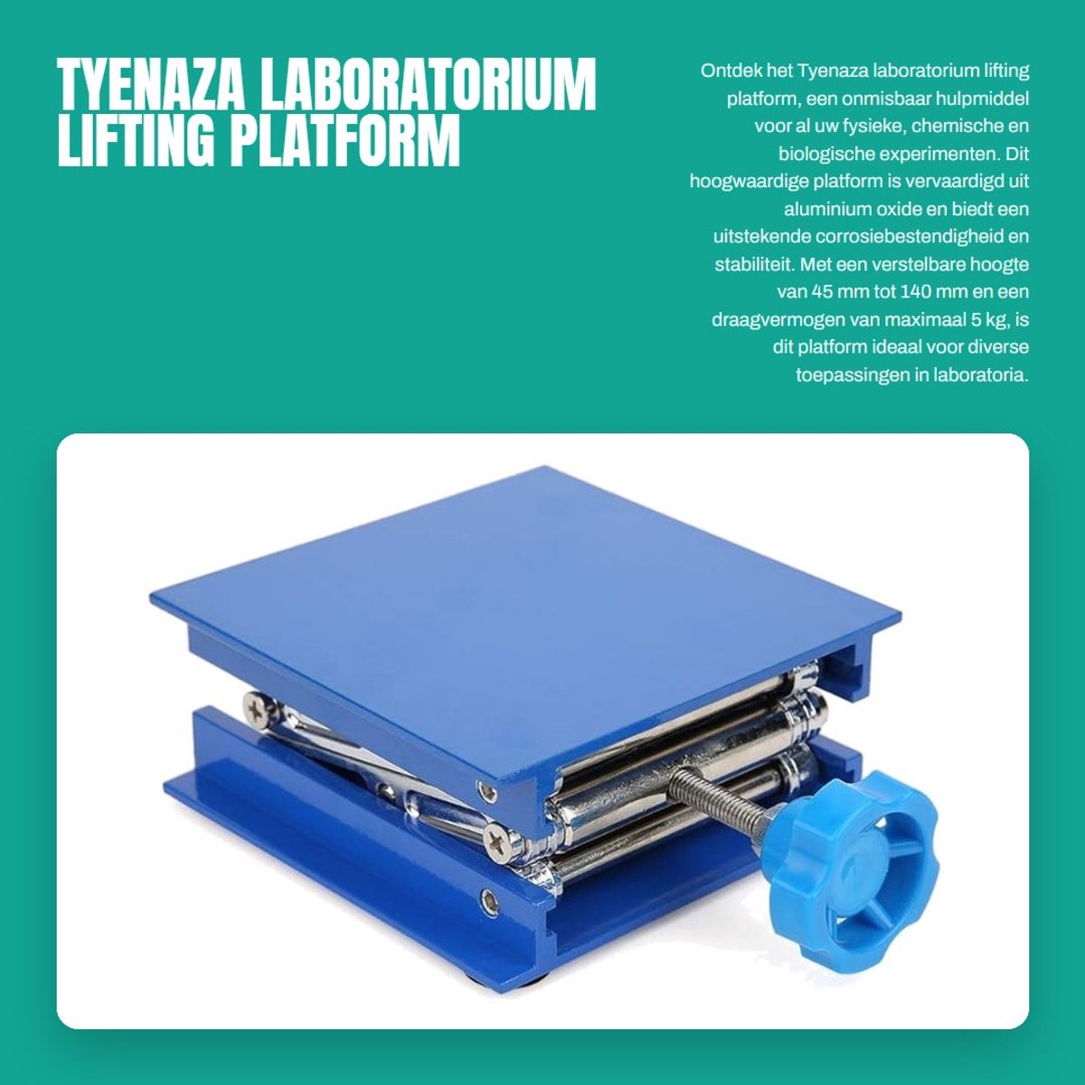 Dailygoods- Hefplatform 4 x 4 - Hoogte verstelbaar van 45 mm tot 140 mm - Belastbaar tot 5 kg - Gemaakt van aluminium oxide - Stabiele constructie - Geschikt voor laboratoriumexperimenten - Laboratoriumhefbrug