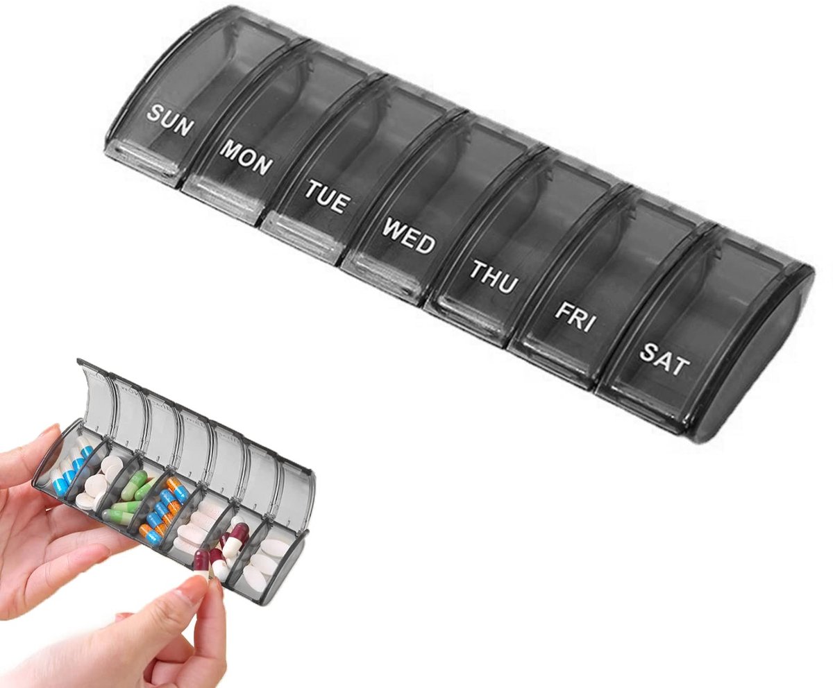 Dailygoods - Tablettenbox 7 Dagen - Pillendoos voor Vitaminen en Medicijnen, Zwart