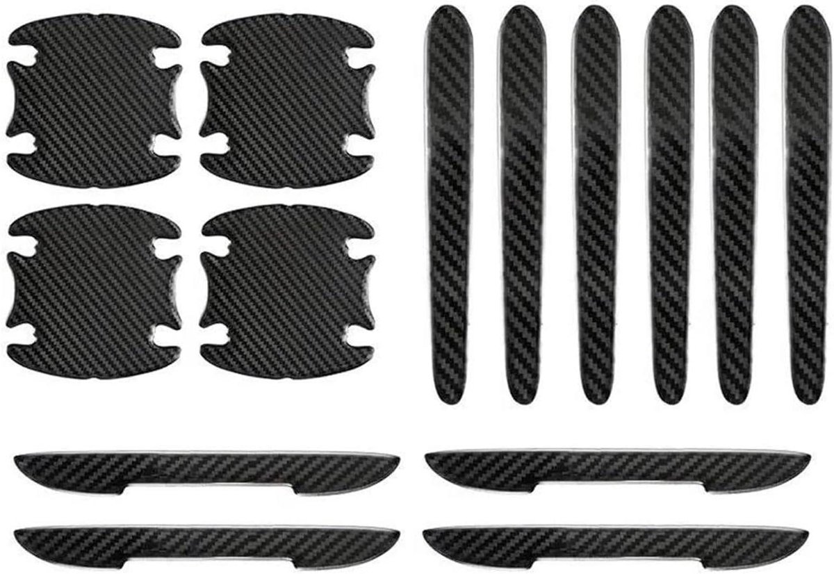 Deurbeschermers Set - Krasbescherming Auto - Auto Beschermen - Koolstofvezel Patroon - 14 Stuks - Zwart