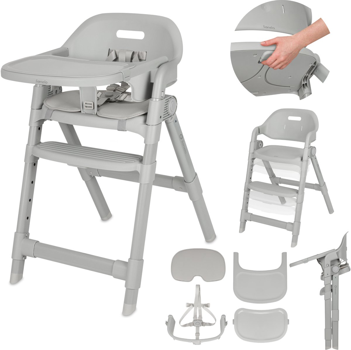 Lionelo Matt 3in1 Kinderstoel - Meegroeiende Kinderstoel van 6 Maanden tot 110 kg - Opvouwbaar - Verstelbare Zitting & Voetensteun - 5-Puntsgordel - Afneembare Tray - Compact Design - Kinderstoel voor Baby, Kind & Volwassene