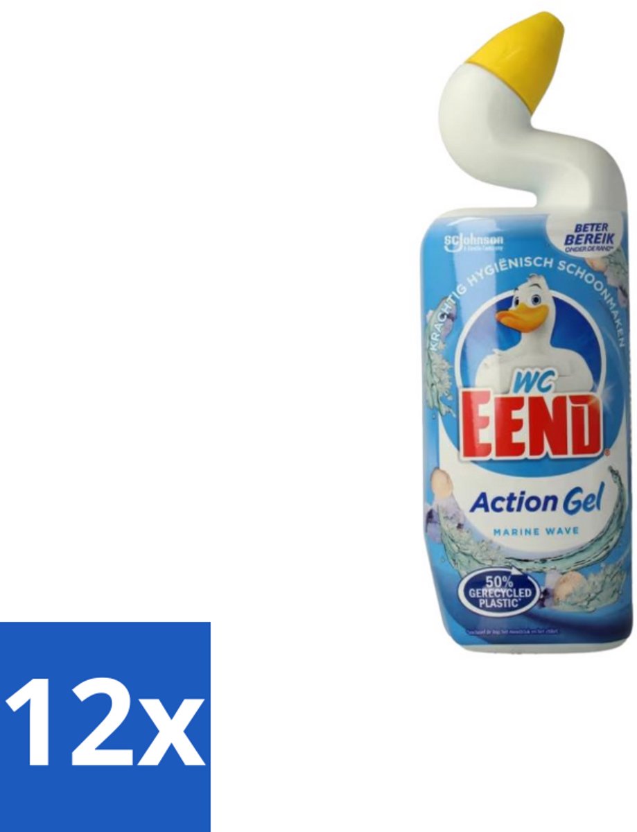 12 x WC Eend - Action Gel Marine Wave - Toiletreiniger - Zeegeur & Diepe Reiniging - 750 ml - Toilet Schoonmaak - Toilet Reiniger - Wc Reiniger - Wc Gel - Zeelucht Geur
