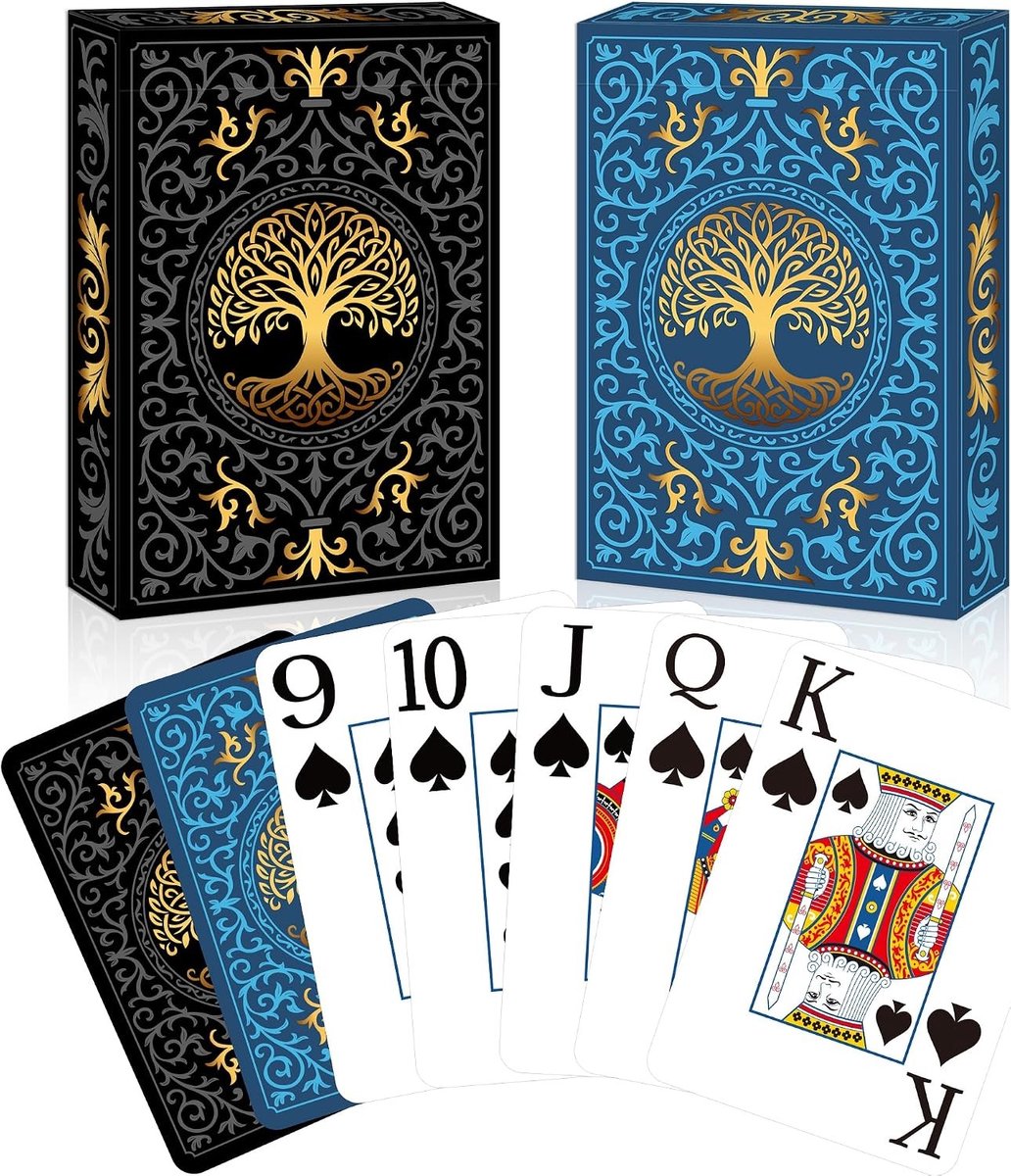 Speelkaarten - Zwart + Blauw - Verpakking van 2 Stuks - Premium Pokerkaarten voor Kaartspellen