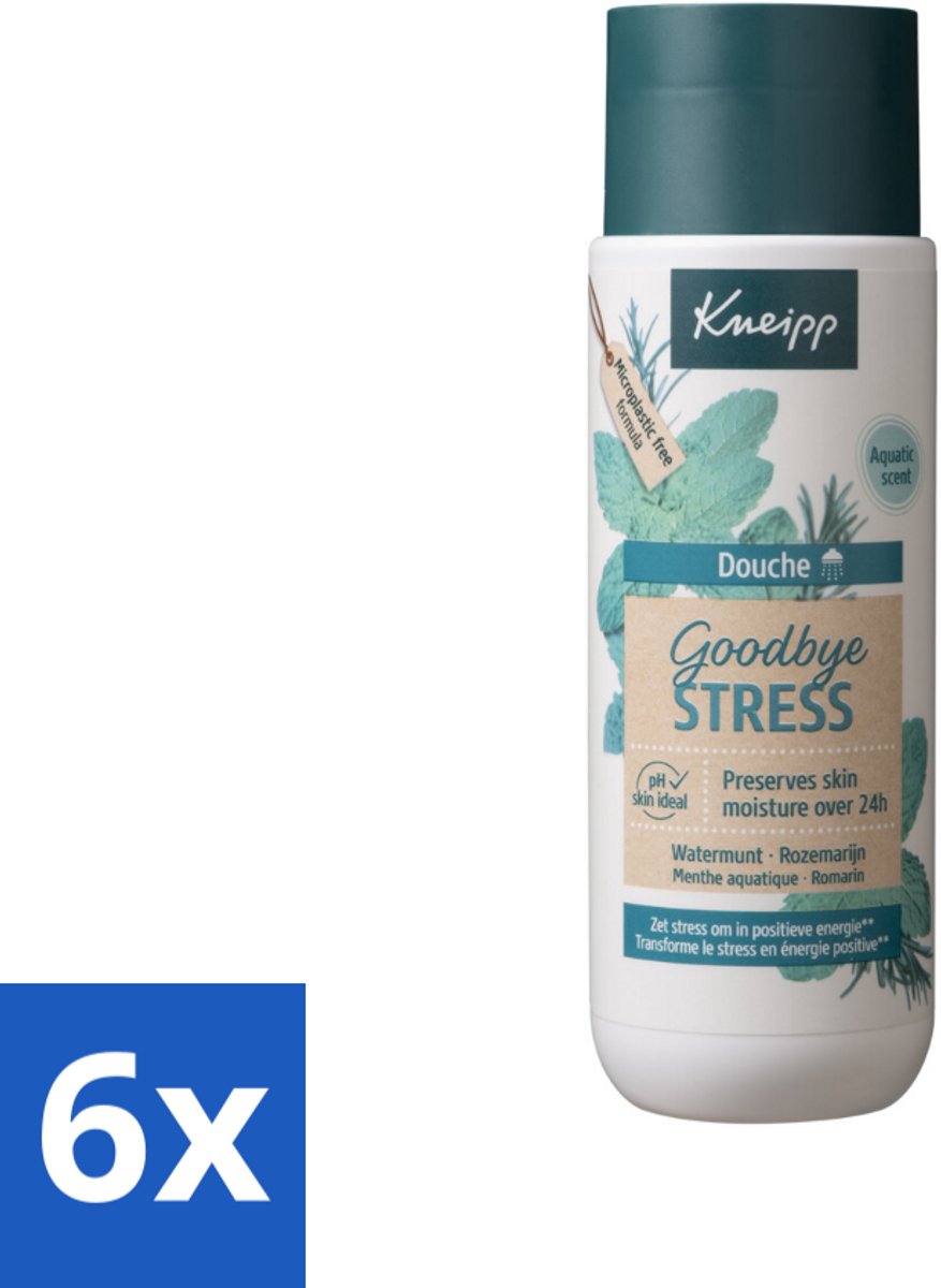 6 x Kneipp - Douchegel - Goodbye Stress - 200 ml - Douchegel - Stressvermindering - Ontspannen - Watermunt - Rozemarijn