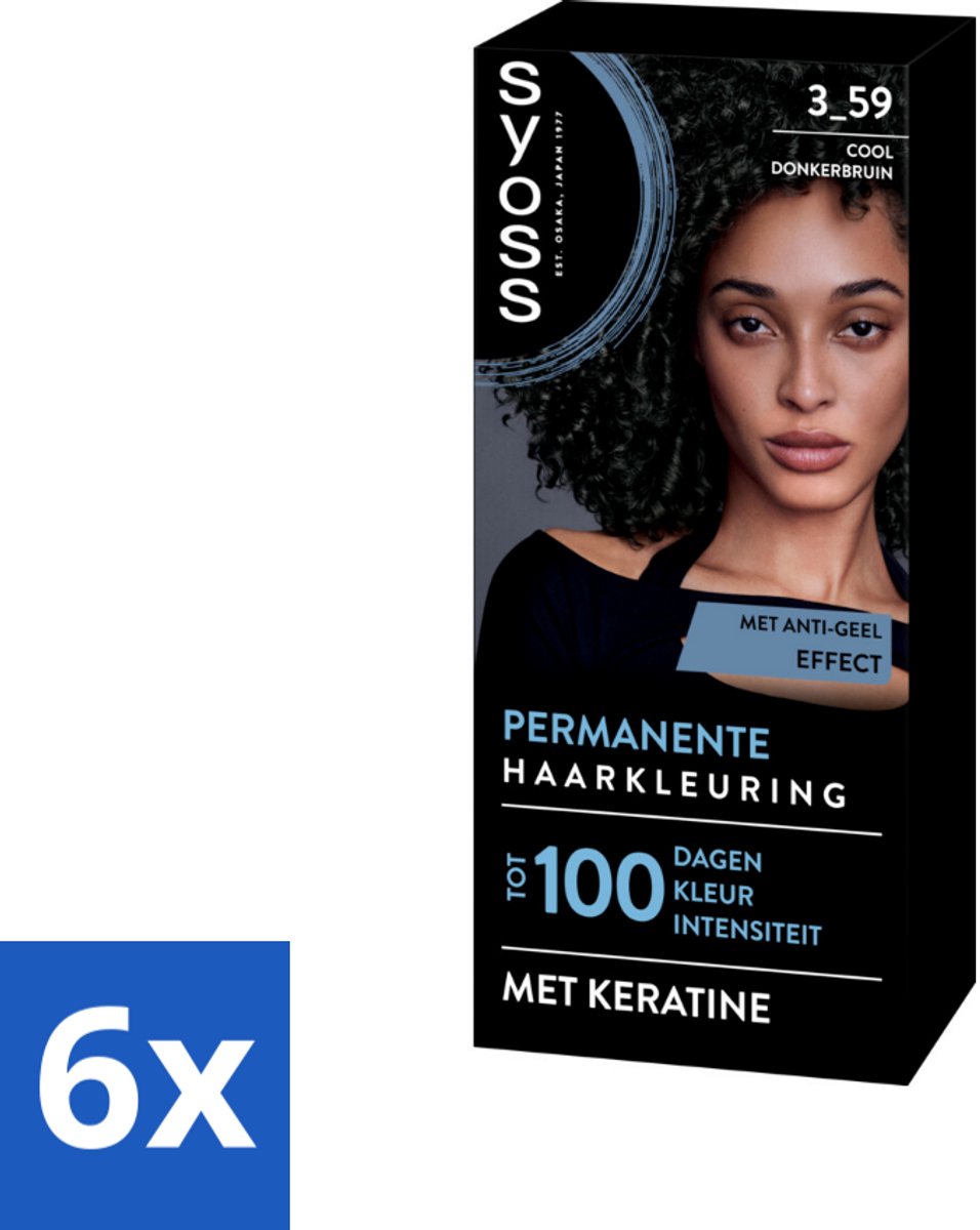 6 x SYOSS - Coloration 3-59 Cool Donkerbruin - Haarverf - Grijsdekking - Vermindert Haarbreuk - Haarverf - Permanente Haarkleuring - Donkerbruin Haar - Grijsdekking - Keratine