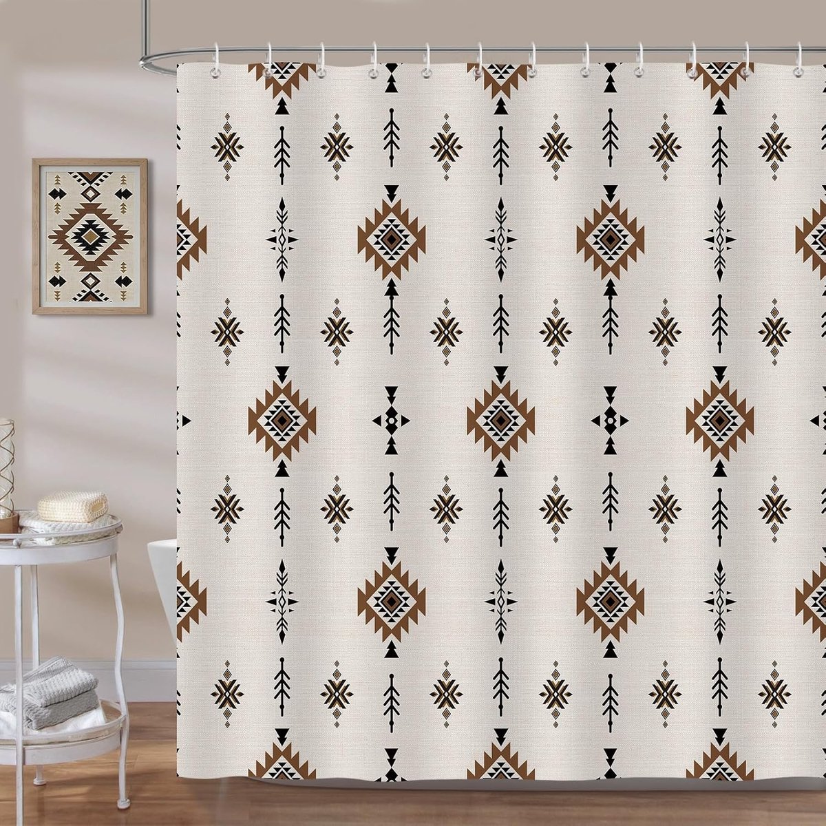 Douchegordijn 180 x 180 cm - Beige boho geometrische strepen - Waterafstotend - Vintage Azteeks design - ShopVlot