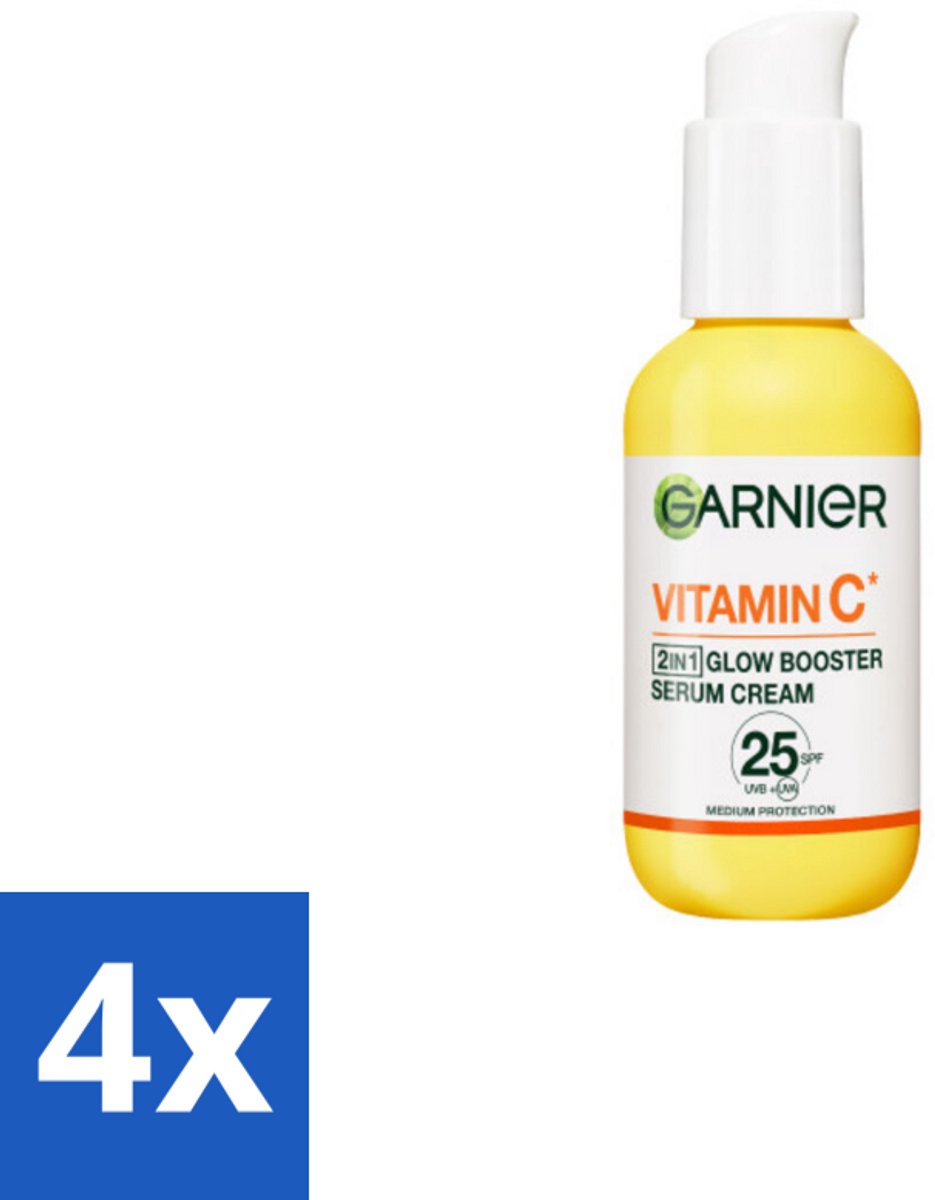 4 x Garnier - SkinActive - Serum Cream - Glow Booster - Vitamine C & SPF 25 - 50 ml - Serum - Vitamine C - Dagcrème - Spf - Anti-pigmentvlekken