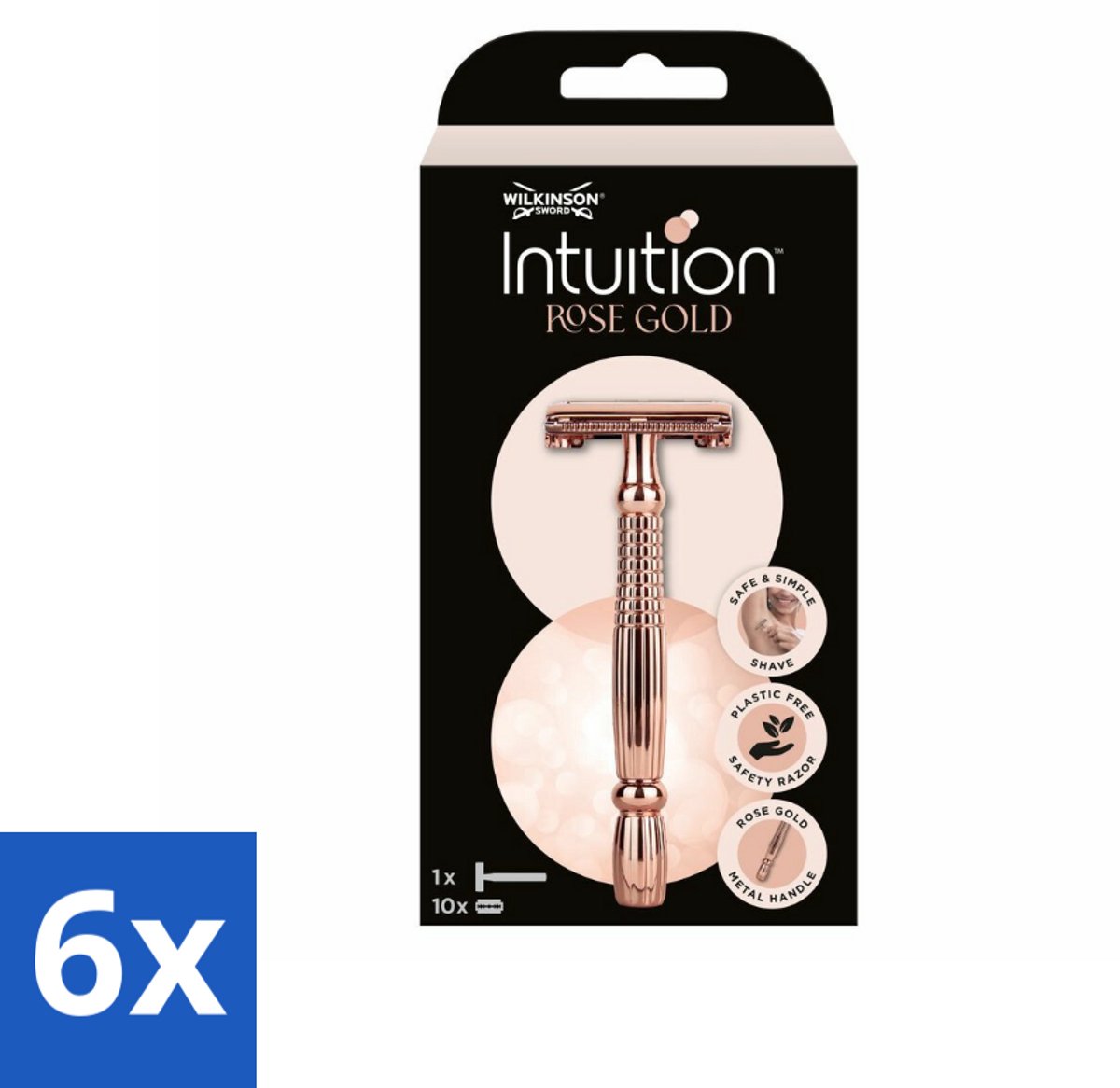 6 x Wilkinson Sword - Scheermes - Intuition Rose Gold - Luxe - 10 mesjes - Veiligheids Scheermes - Scheermes Dames - Scheermes Heren - Scheermes Rose Gold - Scheermes Wilkinson