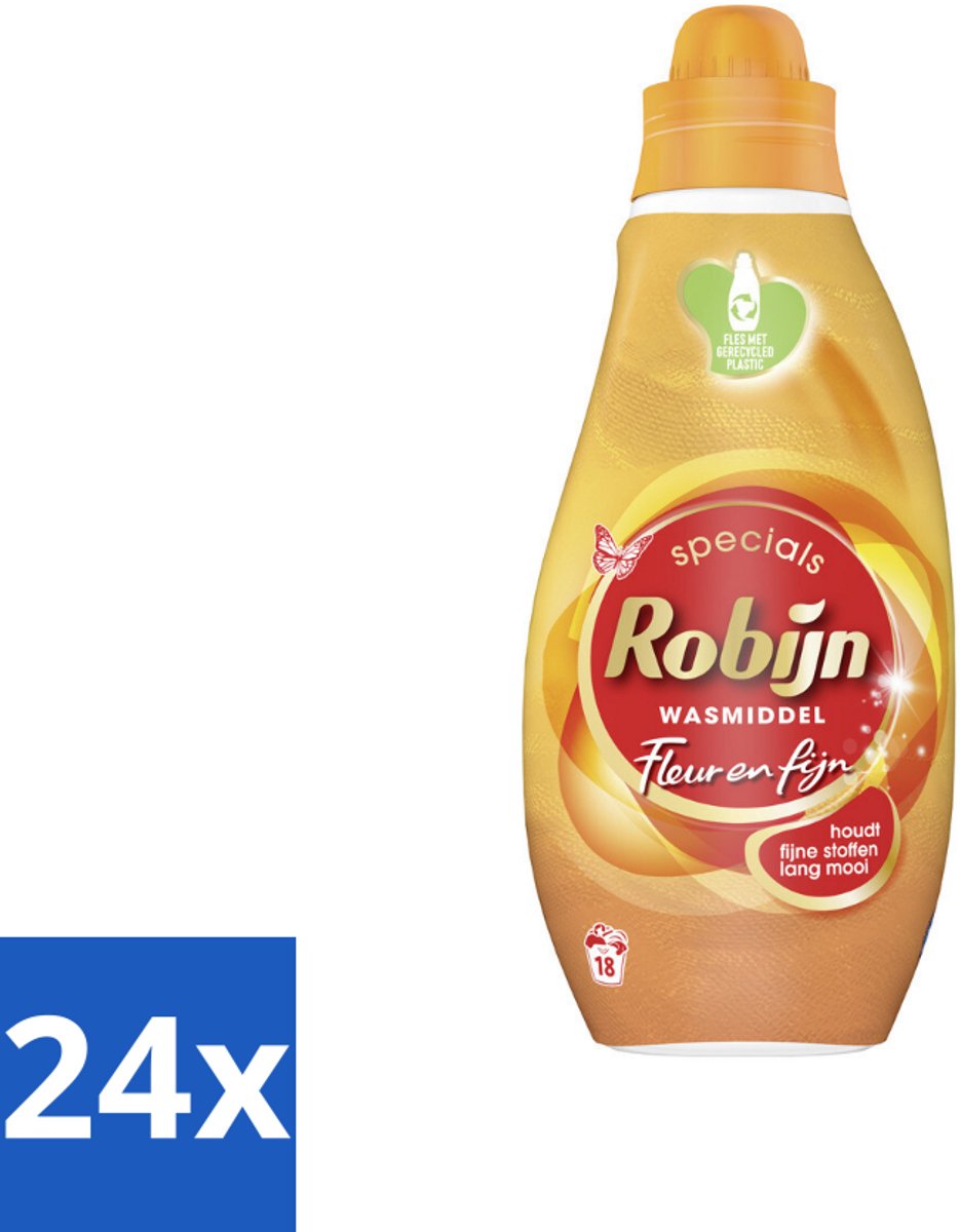 24 x Robijn Specials - Fleur & Fijn - Vloeibaar Wasmiddel - 18 Wasbeurten - Wasmiddel - Vloeibaar Wasmiddel - Wasmiddel Voor Gekleurde Was - Wasmiddel Voor Fijne Stoffen - Biologisch Afbreekbaar Wasmiddel
