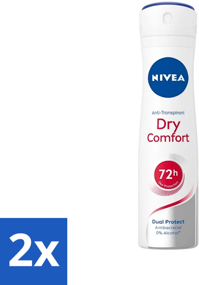 2 x NIVEA - Deodorant Spray - Droog Comfort - Antibacterieel - 150 ml - NIVEA Deodorant - Antitranspirant - Droog Comfort - 72 Uur Bescherming - Geurneutraliserend