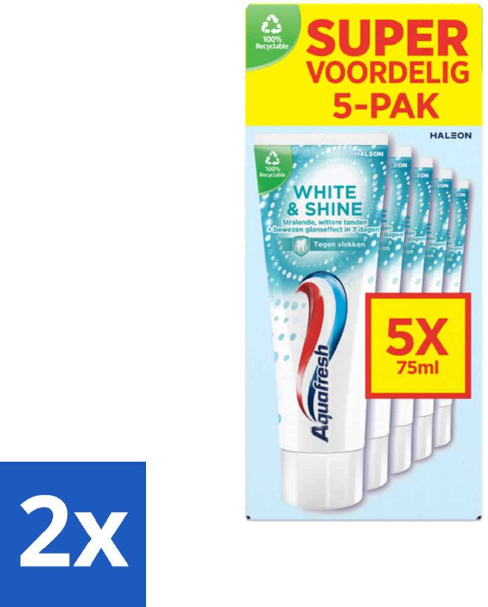 2 x Aquafresh White & Shine Tandpasta - Wittere Tanden - Voordeelverpakking - 5 tubes - Witte Tanden - Tandpasta - Tandenpoetsen - Tandvleesontsteking - Glazuurbescherming