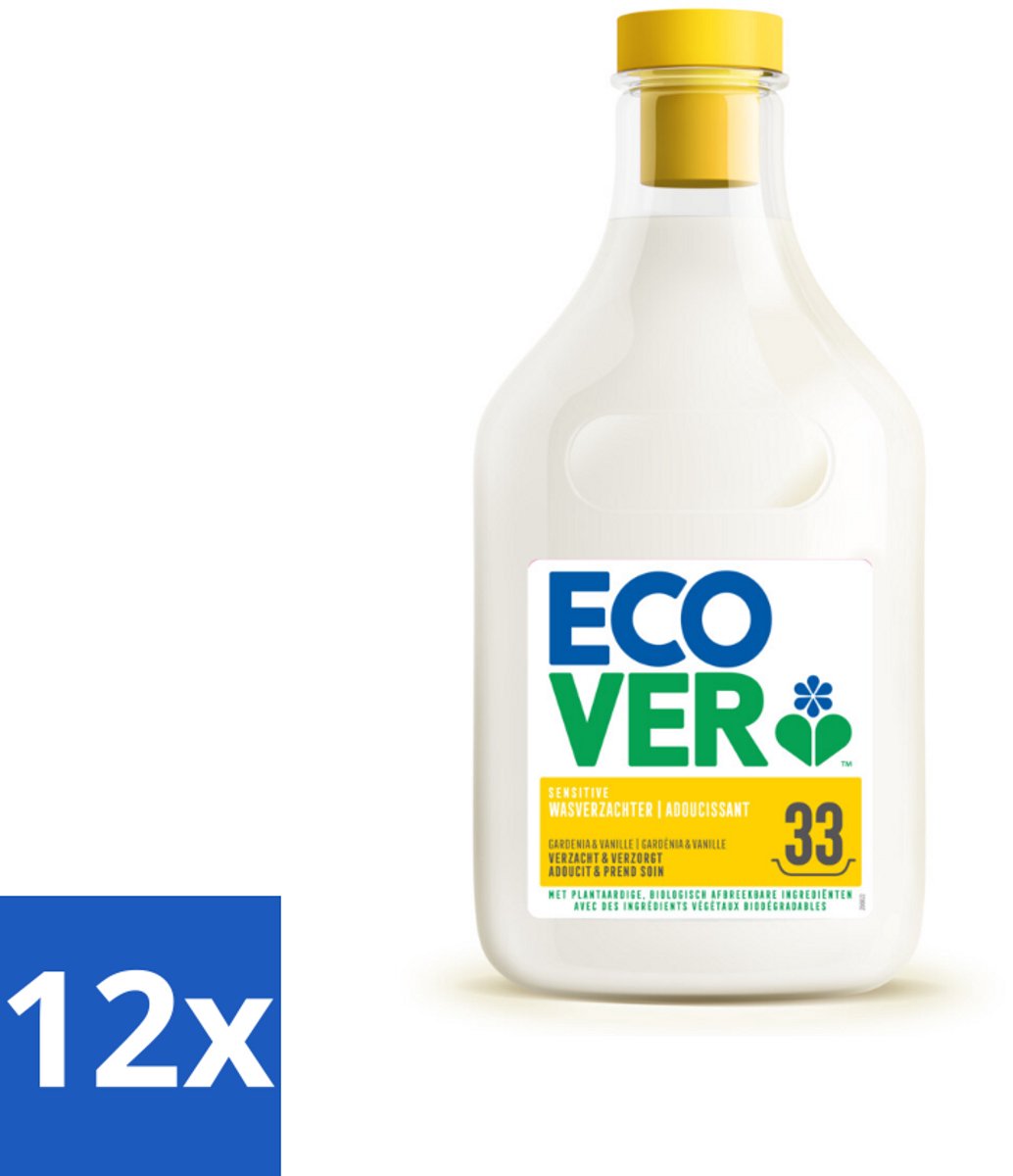 12 x Ecover - Wasverzachter - Gardenia - 1 liter - 33 wasbeurten - Wasverzachter - Biologisch Afbreekbaar - Plantaardige Ingrediënten - Wasverzachter Gardenia - Wasverzachter Vanille