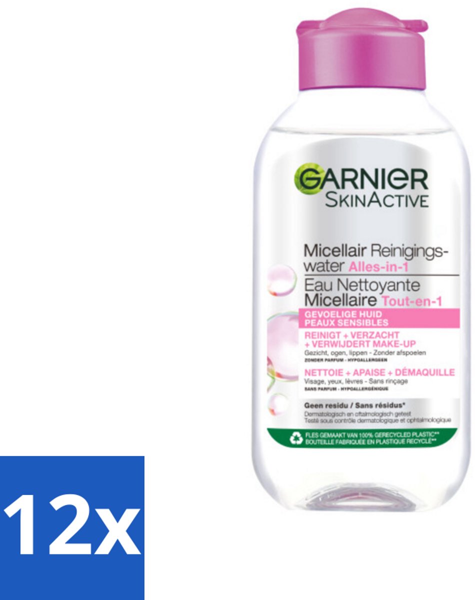12 x Garnier - SkinActive - Micellair Reinigingswater - Gevoelige Huid - Reisformaat - 100 ml - Micellair Water - Gezichtsreiniger - Make-up Remover - Gevoelige Huid - Reisformaat