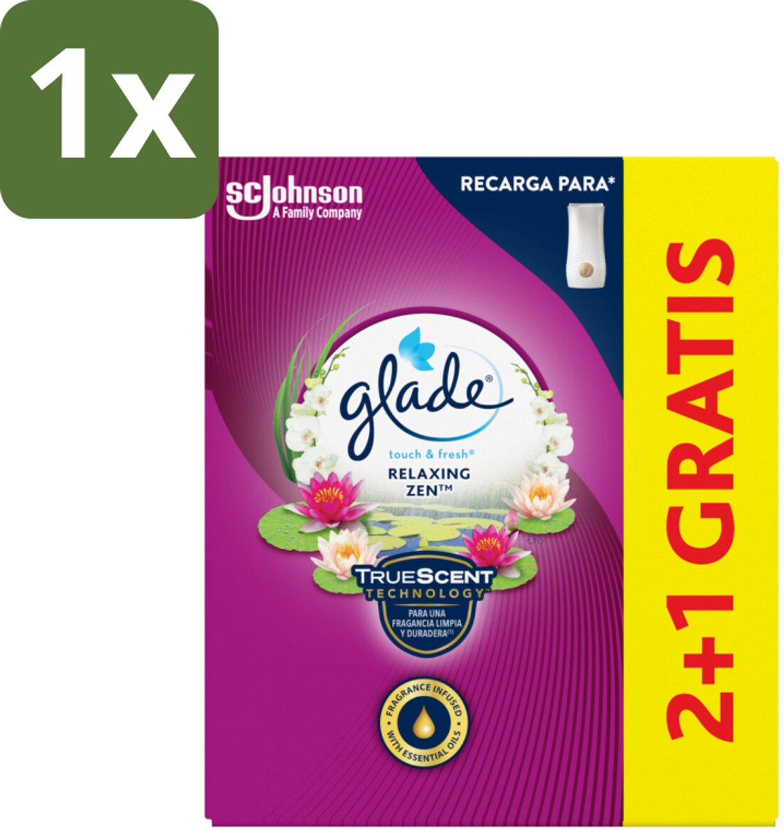 1 x Glade - Touch & Fresh - Relaxing Zen - 10 ml - Geur - Frisheid - Ontspanning - Rust - Badkamer