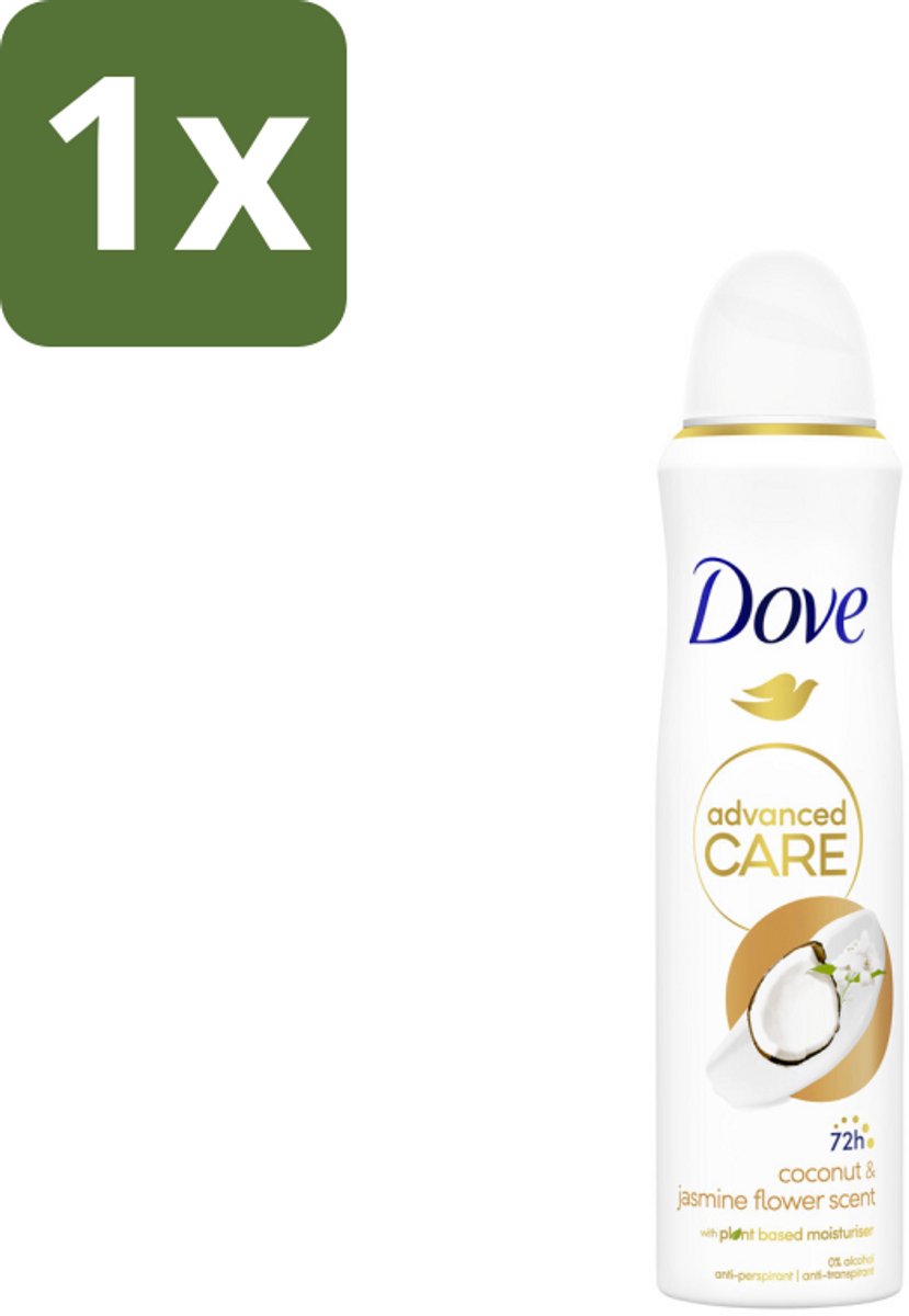 1 x Dove Deodorant Spray - Advanced Care - Kokos & Jasmijnbloem - 150 ml - Dove Deodorant Spray - Kokos En Jasmijn - Anti-transpirant Spray - Okselhuid Verzorging - Zweetbehandeling