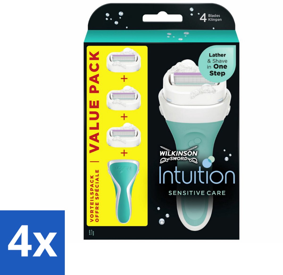 4 x Wilkinson Sword - Navulmesjes - Intuition 2-in-1 Sensitive Care - 3 mesjes - Vrouwen Scheermes - Scheermes Voor Gevoelige Huid - Scheermes Met Schuim - Scheermes 2 In 1 - Wilkinson Sword Intuition