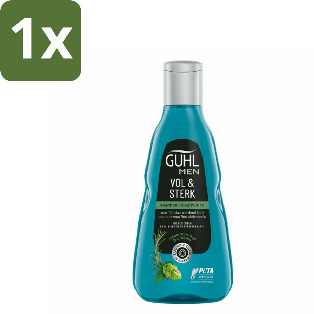 1 x Guhl - Shampoo - Men Vol & Sterk - 250 ml - Mannenhaar - Volume - Kracht - Vitaliteit - Cafeïne