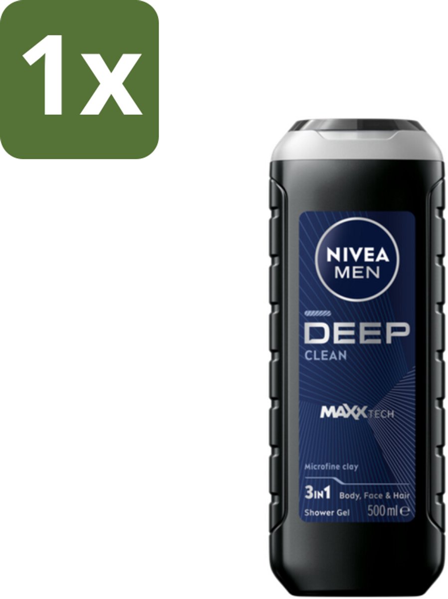1 x NIVEA MEN - Douchegel - Deep Clean 3-in-1 - 500 ml - Douchegel - Diepe Reiniging - Microklei - Mannelijke Geur - Huidverzorging