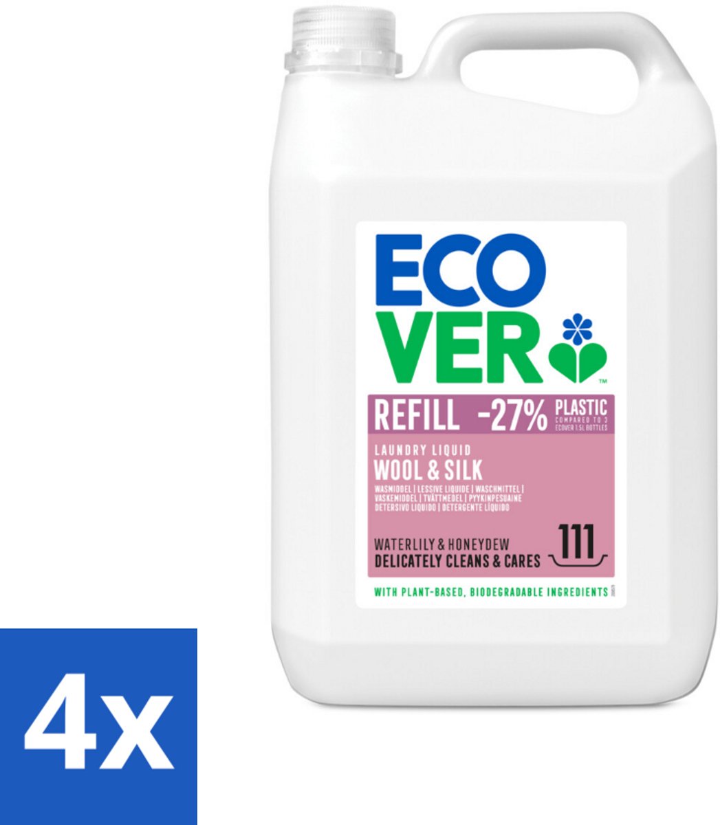 4 x Ecover - Vloeibaar wasmiddel - Wol & Fijnwas - Waterlelie & Honingmeloen - 5 liter - 111 wasbeurten - Wasmiddel Wol - Wasmiddel Zijde - Wasmiddel Fijnwas - Biologisch Wasmiddel - Vegan Wasmiddel