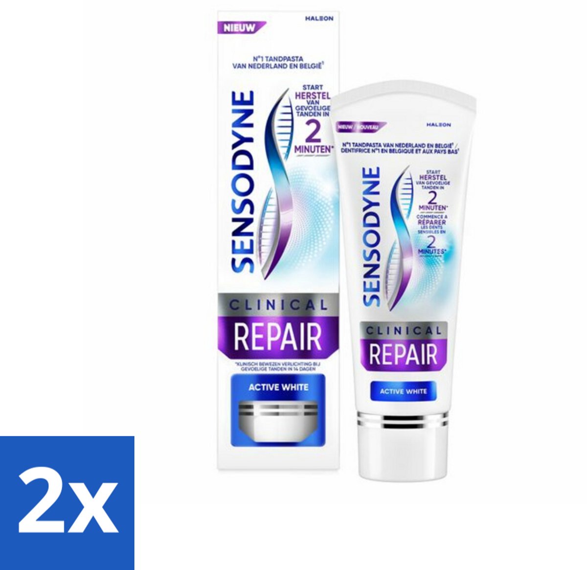 2 x Sensodyne - Tandpasta - Clinical Repair - Active White - Tandglazuur Herstellen - 75 ml - Tandgevoeligheid - Tandpasta - Wittere Tanden - Gevoelige Tanden - Novamin