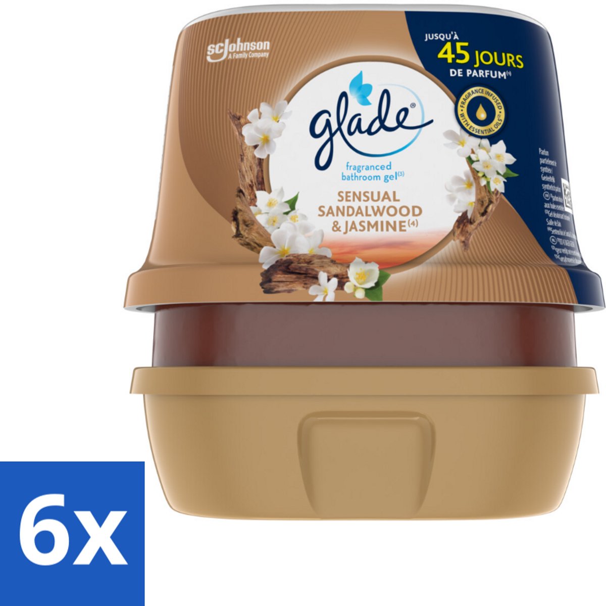 6 x Glade - Badkamer Gel - Sensual Sandelhout Jasmijn - 180 g - Frisse Geur - Geurkaars - Luchtverfrisser - Sandelhout - Jasmijn