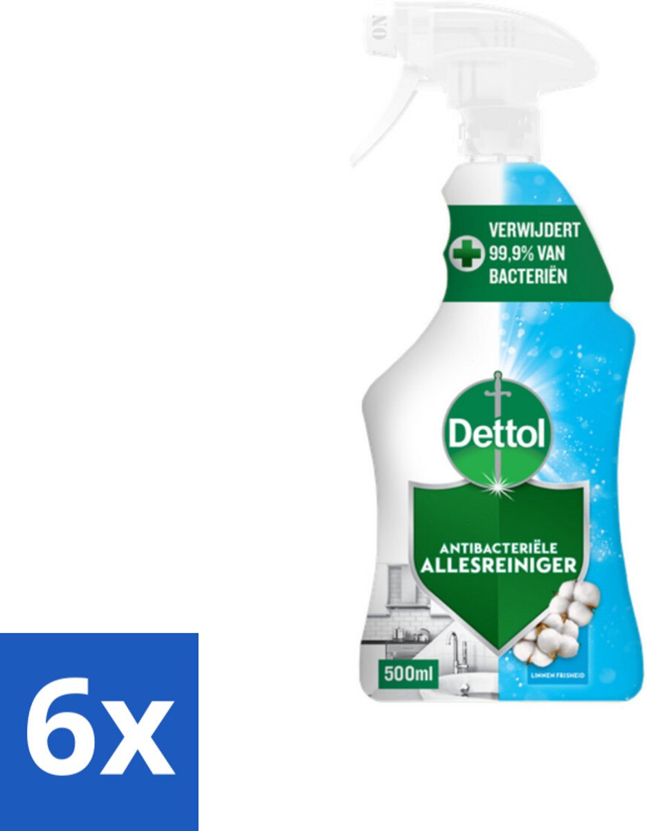 6 x Dettol - Allesreiniger Spray - Power & Fresh - Katoenfris - 500 ml - Allesreiniger - Schoonmaakspray - Keukenreiniger - Badkamervuil - Vetvlekken