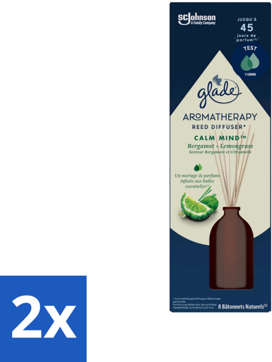 2 x Glade - Geurstokjes Calm Mind - Aromatherapie Geurverspreiding - 80 ml - Geurstokjes - Aromatherapie - Kalmerende Geur - Stressvermindering - Ontspanning