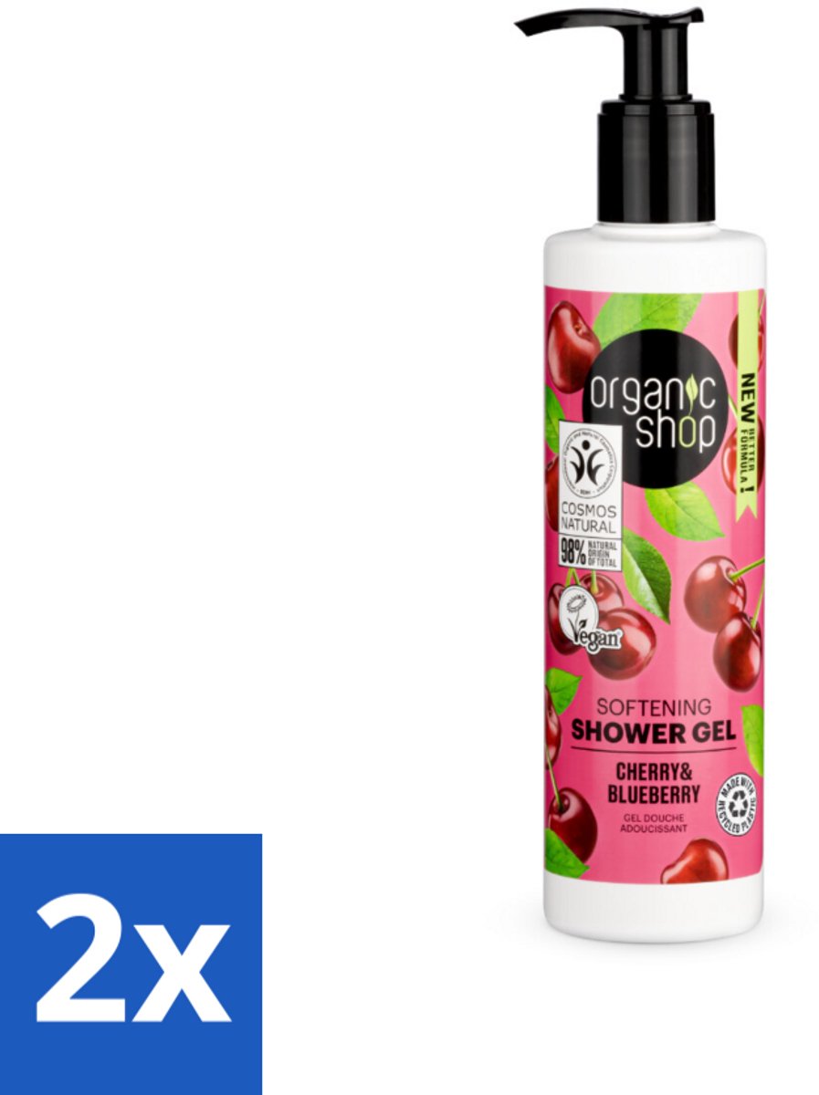 2 x Organic Shop - Douchegel Cherry & Blueberry - Verfrissend en Hydraterend - 280 ml - Biologische Douchegel - Douchegel Kers - Douchegel Bessen - Hydraterende Douchegel - Verzorging Douchegel
