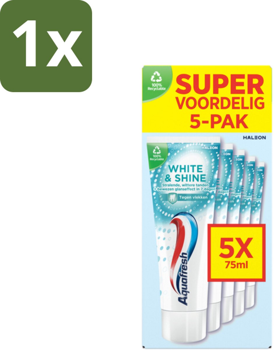 1 x Aquafresh White & Shine Tandpasta - Wittere Tanden - Voordeelverpakking - 5 tubes - Witte Tanden - Tandpasta - Tanden Reinigen - Tanden Witter Maken - Glanzende Tanden