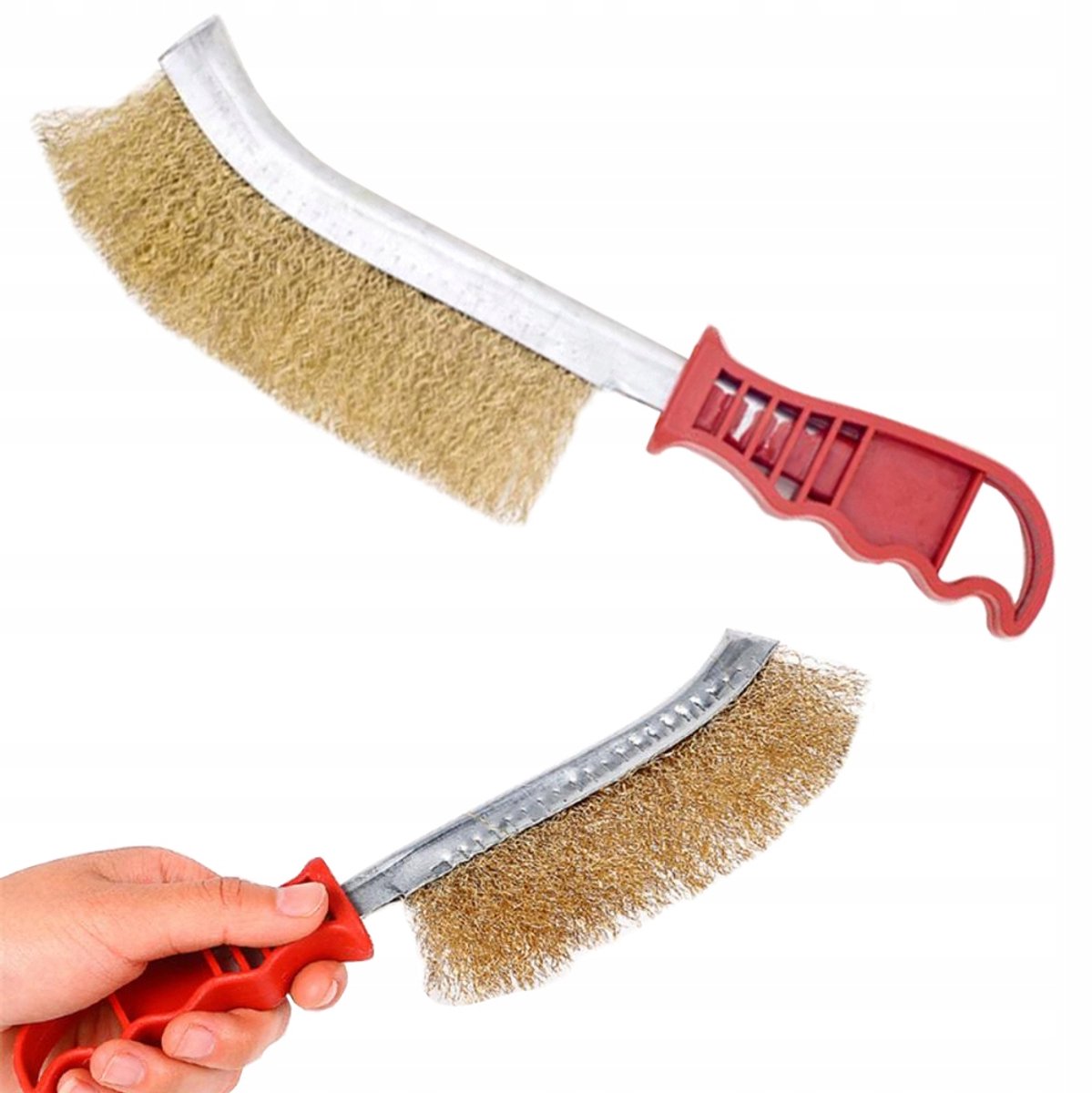2 Stuks Messing Draadborstel – BBQ Reinigingsborstel met Handvat – Voor Grill, Barbecue, Pizzaoven & Kookplaat – 24 cm – Rood