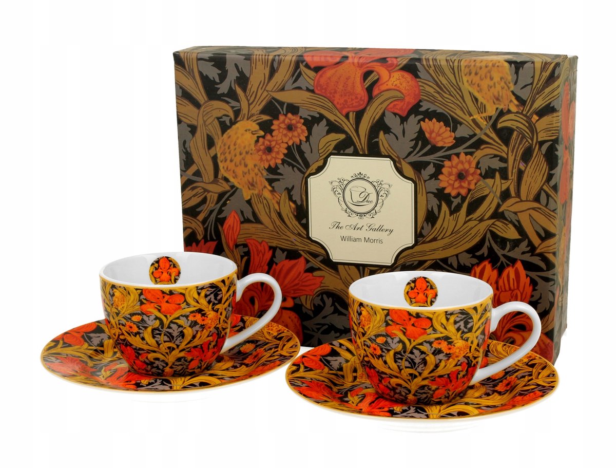 Set van 2 espresso kopjes ORANJE IRISES - William Morris ontwerp