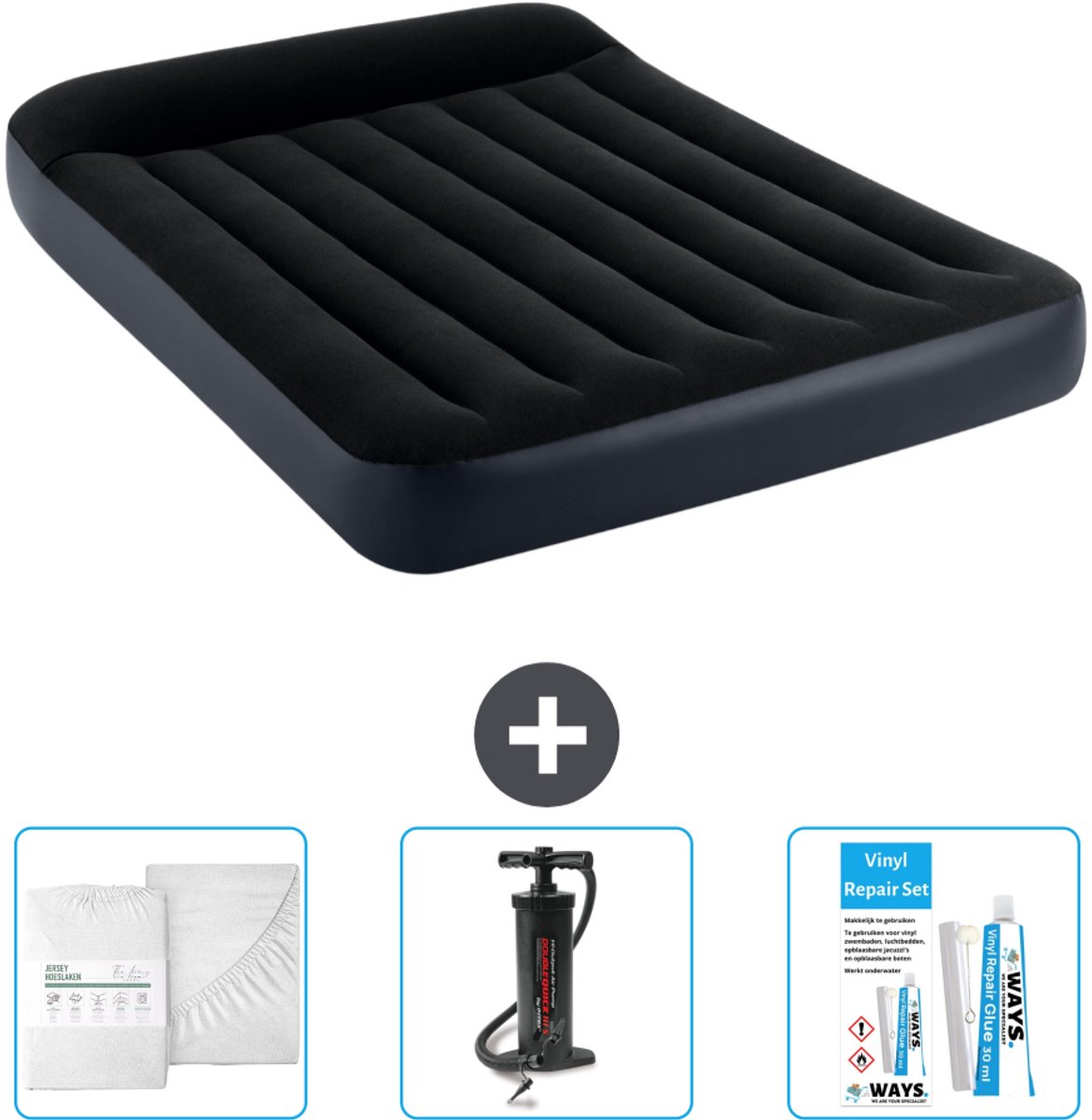 Intex Luchtbed - Twijfelaar - 137 x 191 x 25 cm - Donkerblauw - Inclusief Accessoires CB3