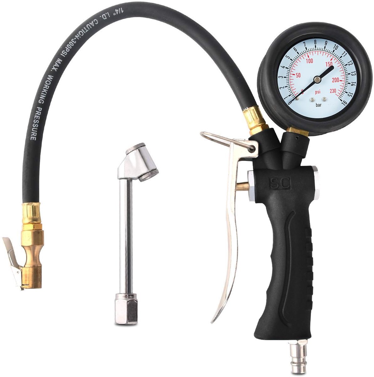 Professionele bandenpomp, perslucht, luchtdrukmeter, bandenspanningsmeter, met 360° draaibare manometer, voor auto - ShopVlot