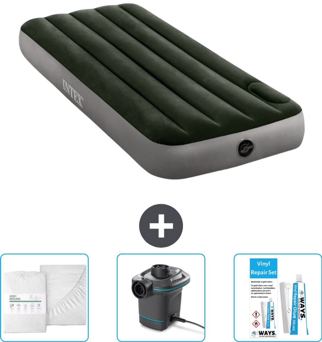 Intex Luchtbed - 1-Persoons - 76 x 191 x 25 cm - Groen - Accessoires CB4
