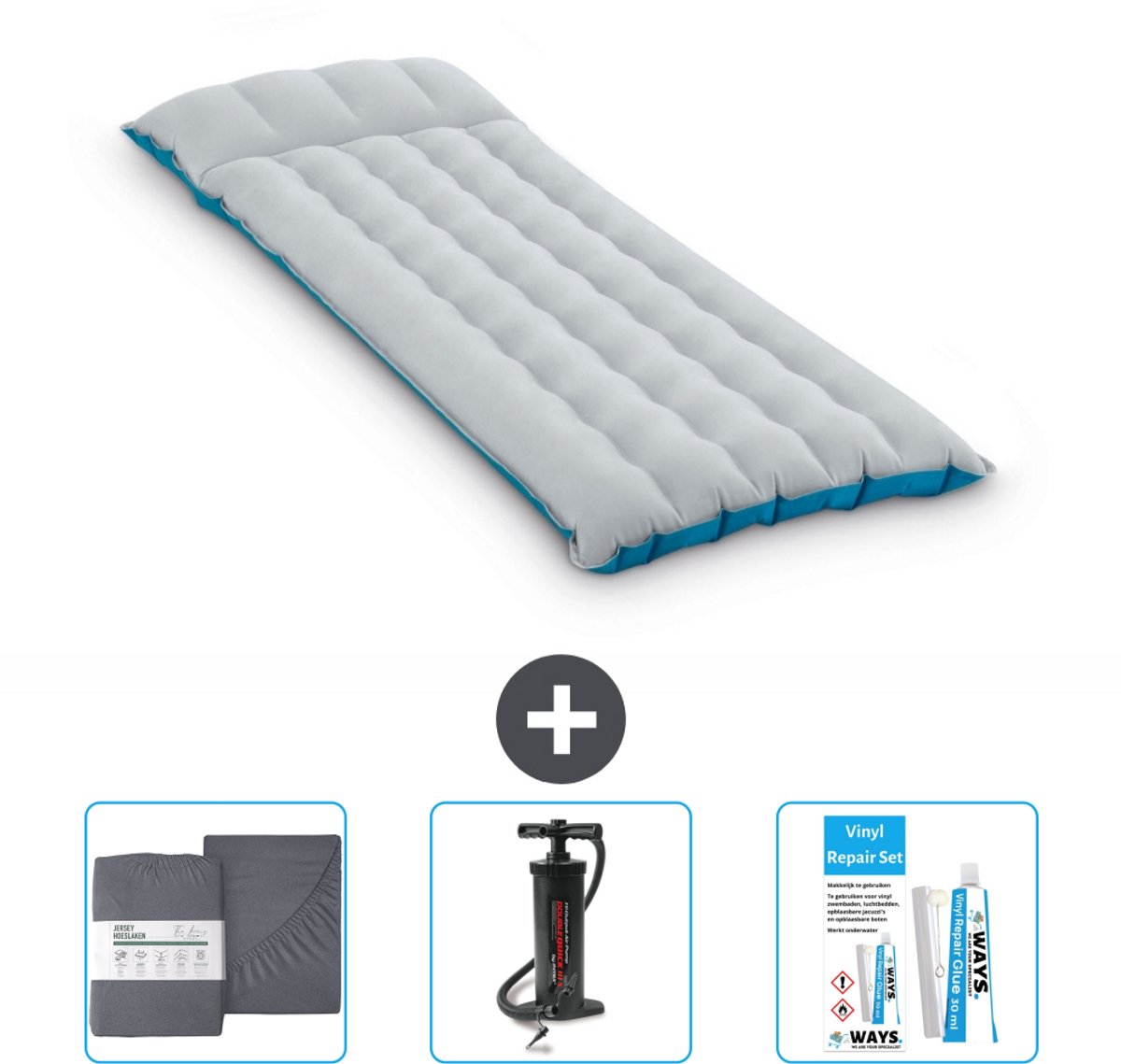 Intex Campingmat - 1-Persoons - 67 x 184 x 17 cm - Blauw - Inclusief Accessoires CB11