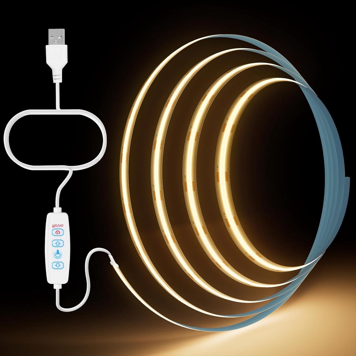 Aurevita COB LED-strip licht warm/koel wit 4 m 5V USB flexibele LED-lichtstrip 8 mm breedte dimbaar CRI85+ puntloze - ShopVlot