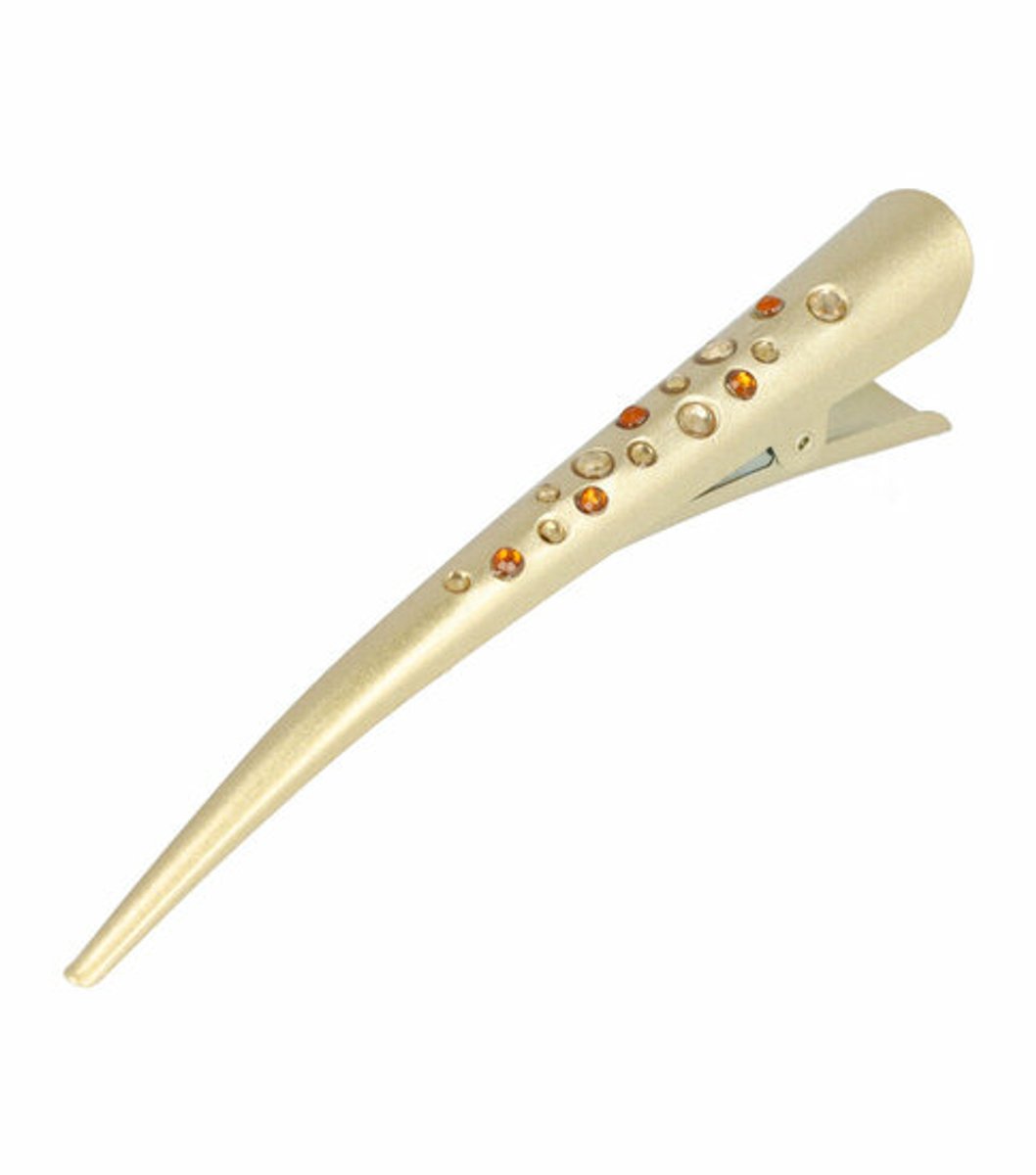 Haarsoires Duckklem Haarspeld 13cm – Basic – Duo Steentjes – Metaal – Goud - Sterke Haarclip voor Styling & Dagelijks Gebruik - Hair Clip - Decoratieve Haaraccessoire