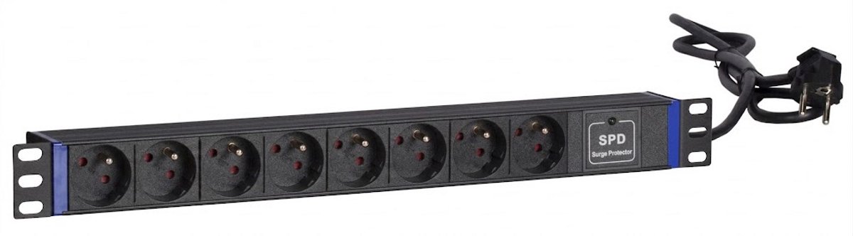 DSIT 19 inch 8 voudige stekkerdoos - Surge Protection Device - Penaarde - geschikt voor serverkast - patchkast en flightcase