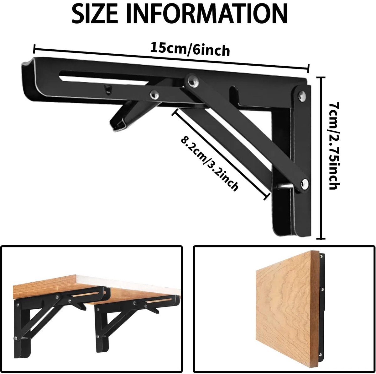 Inklapbare beugel 150 mm roestvrij staal, 2 stuks, inklapbare wandhouder voor planken en planken, tafelhouder stoel - ShopVlot