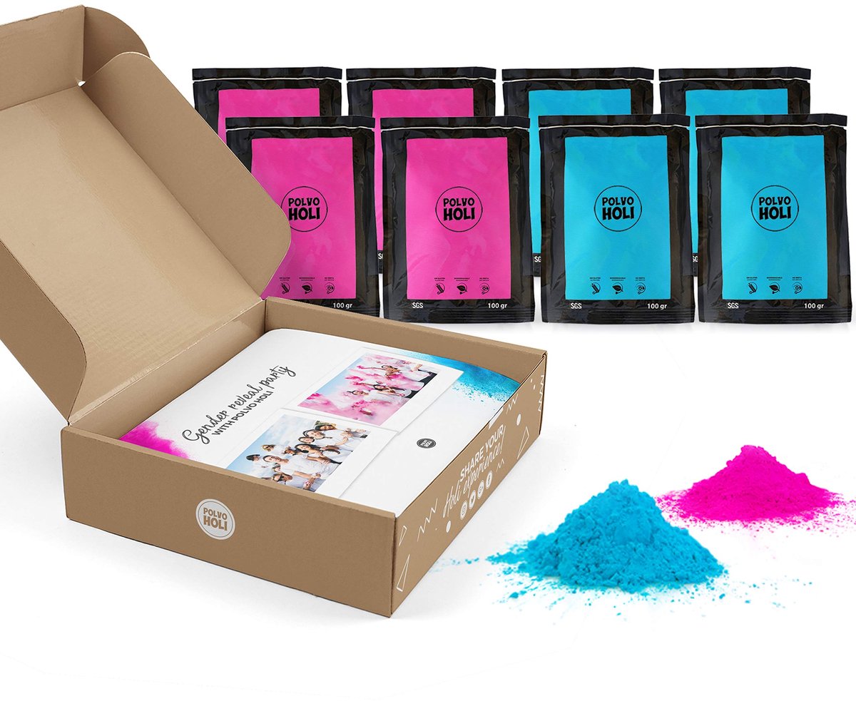 Polvo Holi - Baby Shower Pack - Roze en blauw - Geslacht onthulling - Feestelijke verrassing - ShopVlot