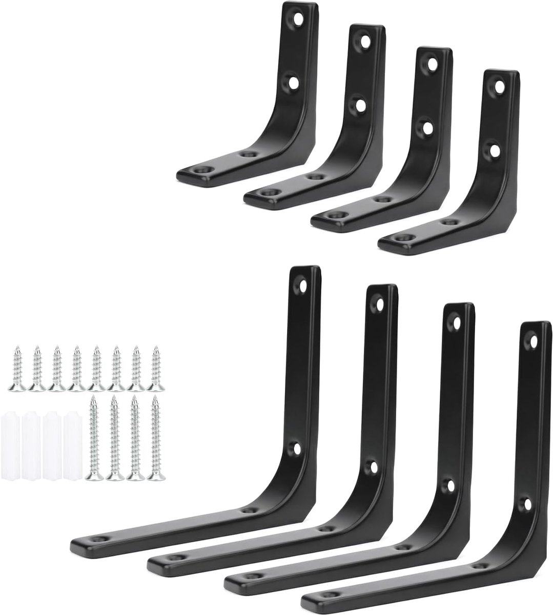 8 stuks zwarte plankbeugels, L-beugels voor planken, zware metalen muurbeugels voor planken, wandophanging, houten - ShopVlot