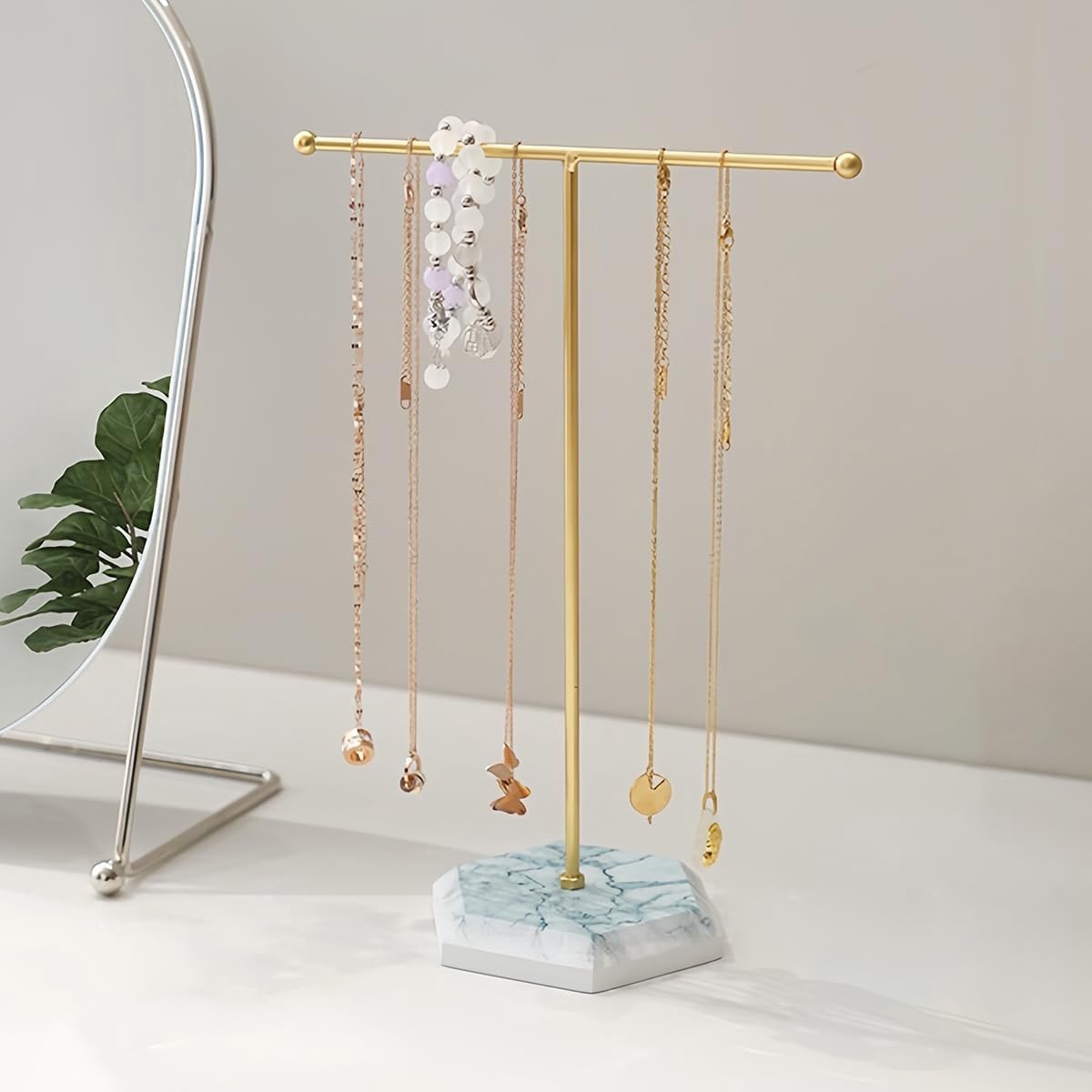 Sieradenstandaard - Goud - 25.5 x 18.5 cm - Metalen en Houten Houder - Voor Sieraden