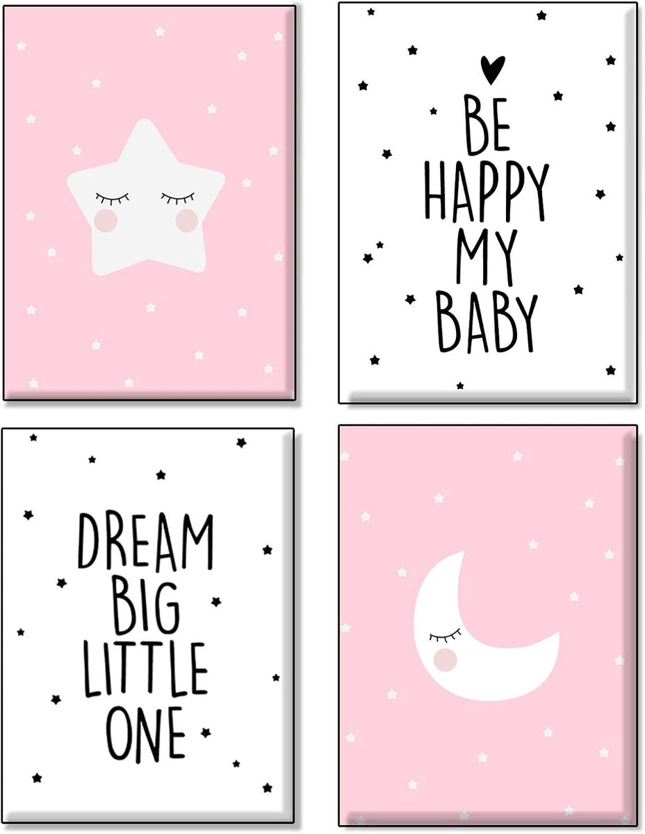 4Good Pictures Children's Room Modern Scandinavian Moon Stars Sun Moon Stars Pictures Set Boys Girls Baby Room (Moon - ShopVlot