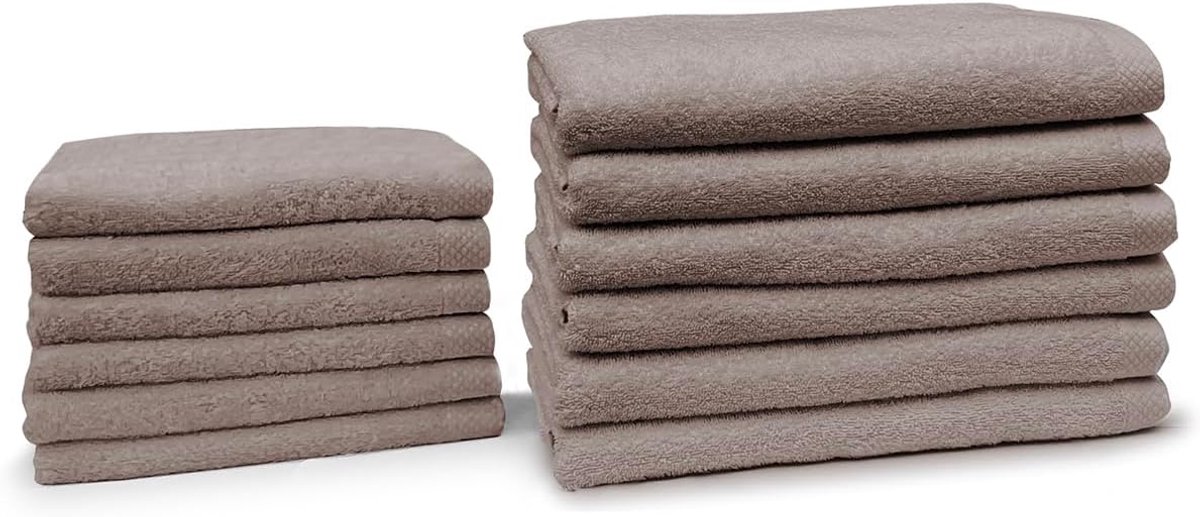 Badgoedset 100% Katoen - taupe - 12-delig - ShopVlot
