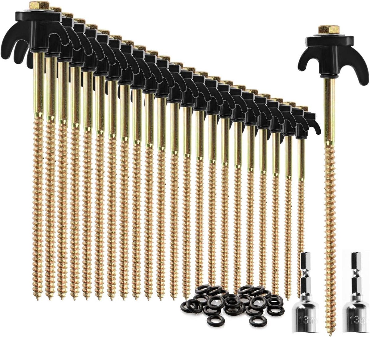 Schroefharingen - 20,5 cm - Stalen Tentharingen met Schroefdraad en Touwhouder - Voor Kamperen en Outdoor