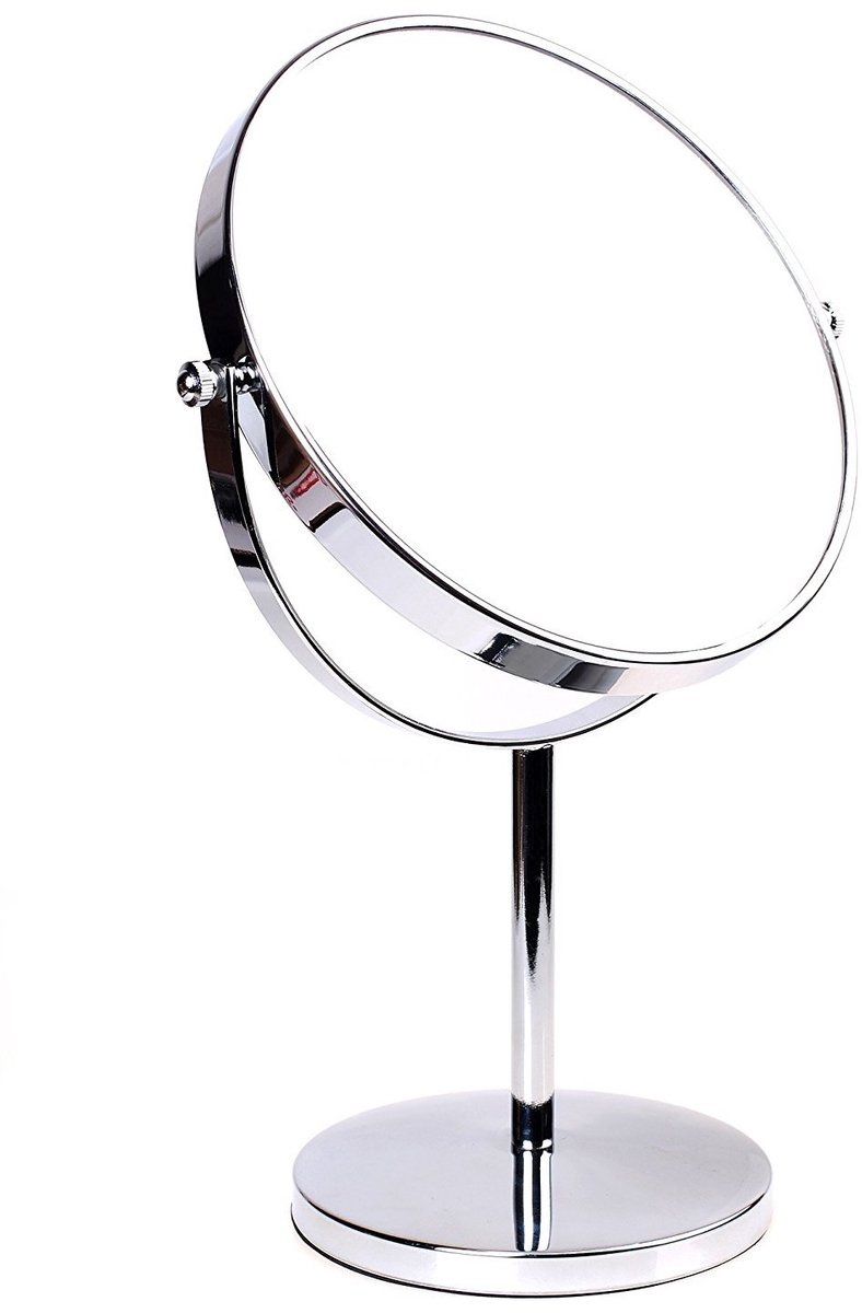 Famanu – 8 Inch Badkamerspiegel, 10x Vergroting Cosmetische Spiegel, Aanrecht Make-up Spiegel, Reisspiegel, Scheerspiegel Dubbelzijdig, Vrijstaand Tafelspiegel Verchroomd