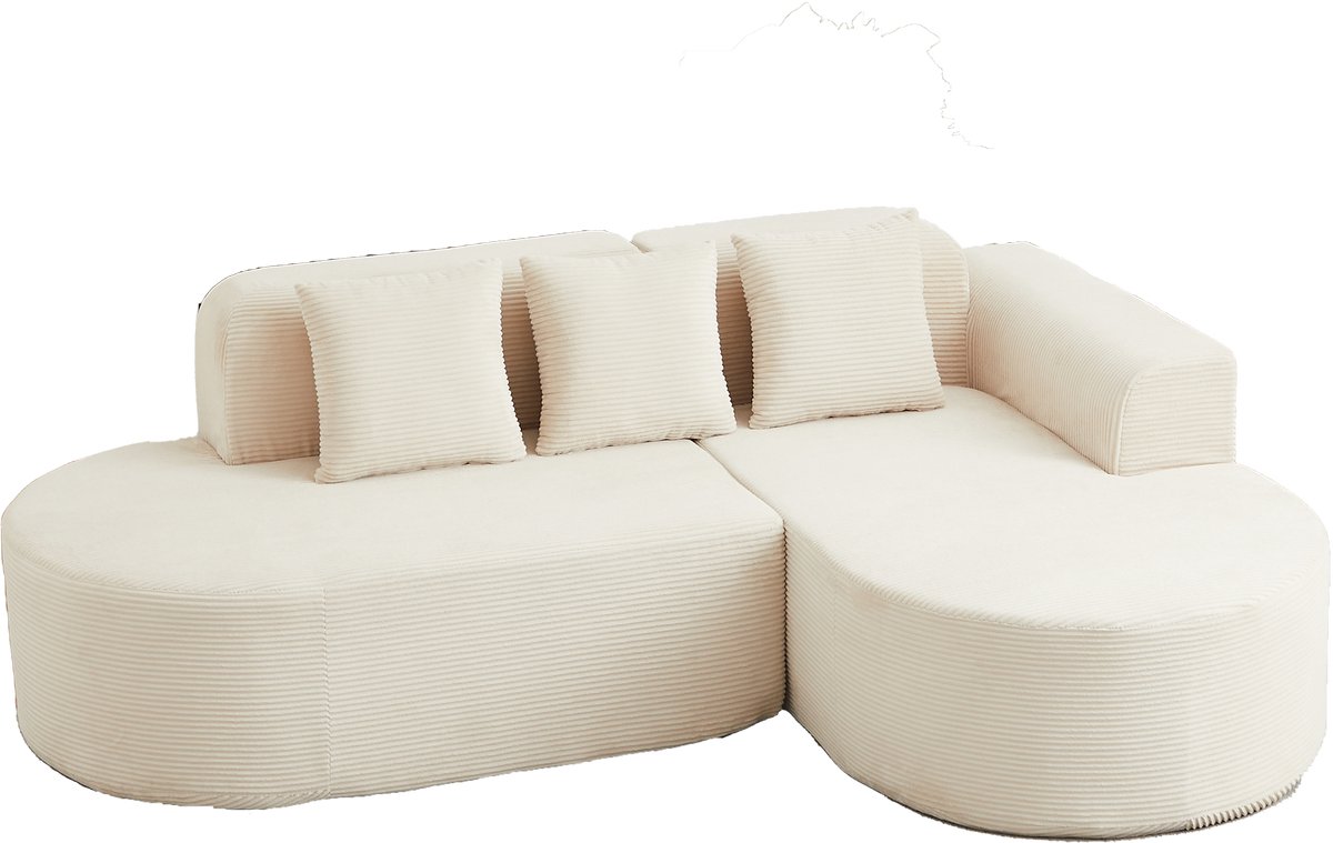 Merax Modulaire Hoekbank 4-Zits 220 cm - Ribstof - Chaise Longue - Diepe Zit - Beige - Zonder Montage