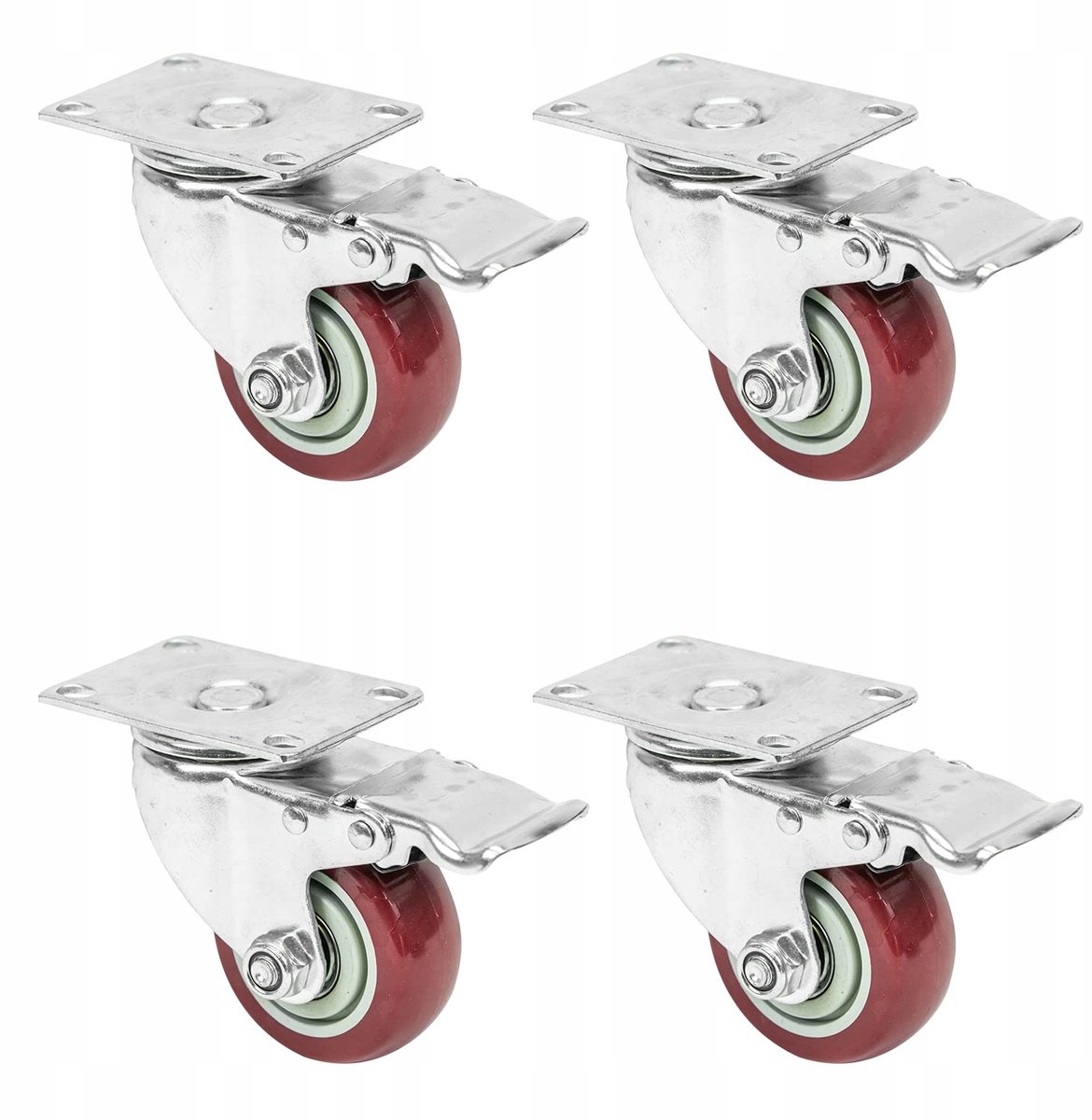 4x Zwenkwielen met Rem, 75mm, 400kg Draagvermogen