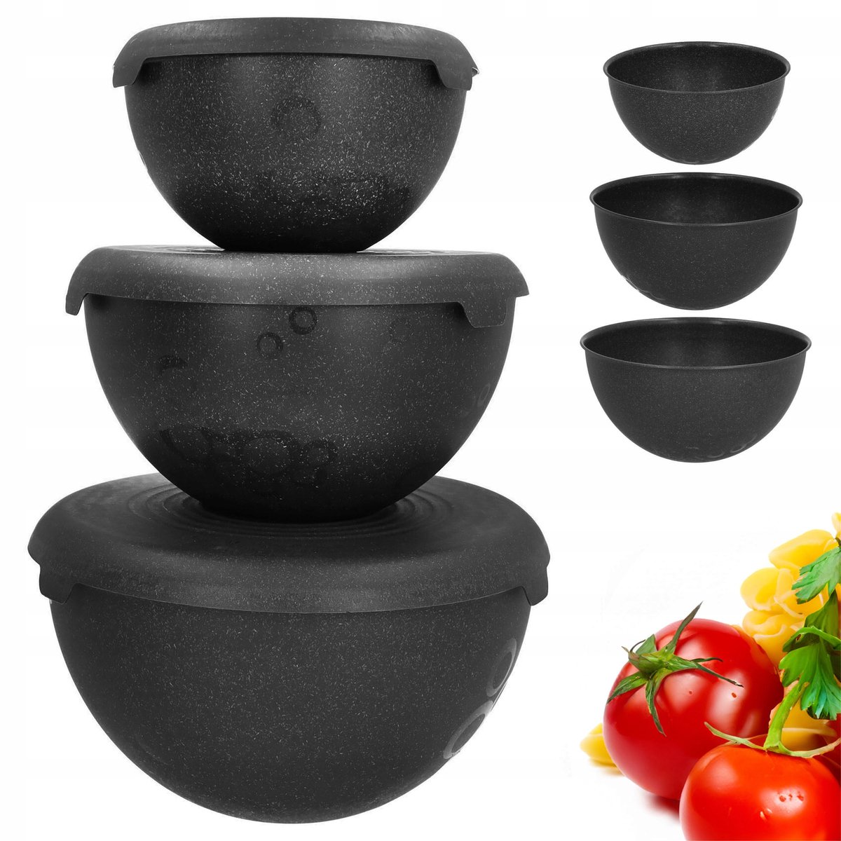 Zwarte Keuken Mengkommen Set met Deksel - 1.5L, 3L, 6L
